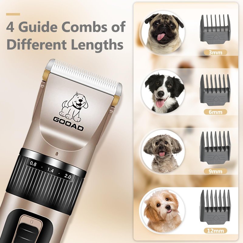 Gooad Dog Clippers for Grooming for Heavy Thick Hair&Coats,Low Noise Hair Trimmer,Rechargeable Cordless Pet Shaver, Dog Grooming Kit with Paw Trimmer Nail Grinder for Small Large Dogs