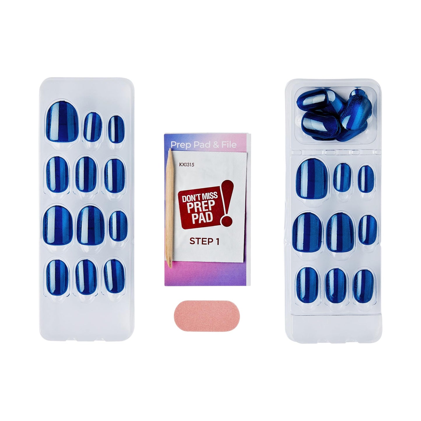 Kiss colorFX by Impress Press On Nails, Reconnect, 30 No Glue Peel and Stick Nails Kit with IMPROVED Adhesive, Blue Short Oval Pearlescent Effect, Includes Prep Pad, Manicure Stick & Mini File
