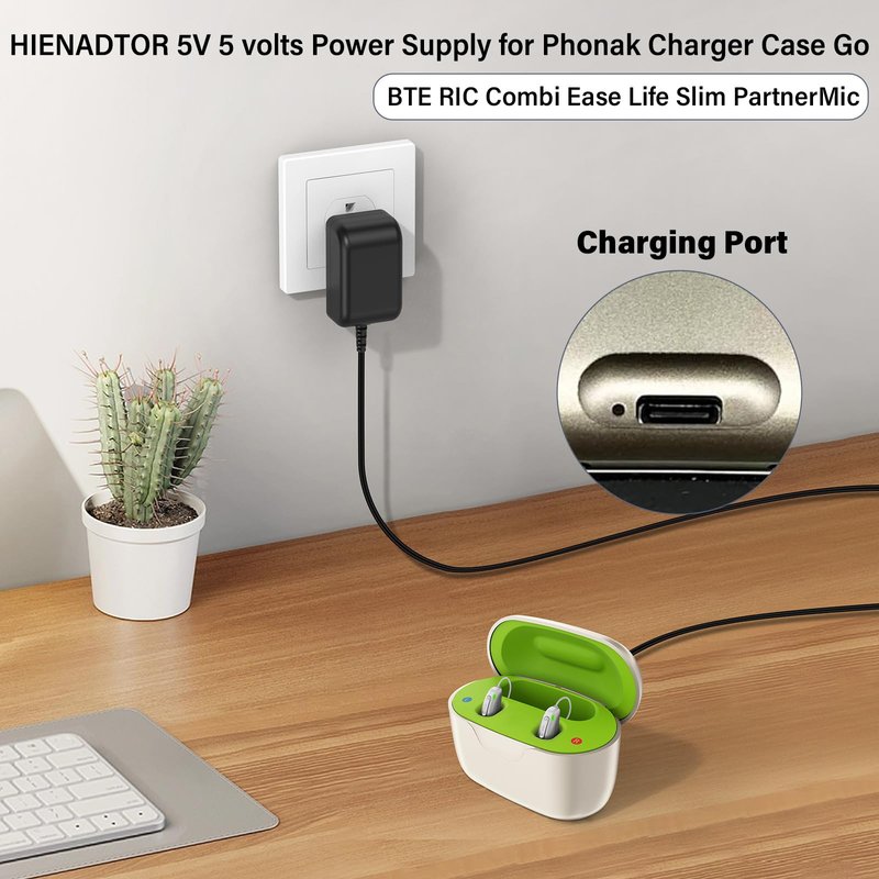HIENADTOR 5V Hearing Aids Charger Compatible with Phonak Case Go Power Cord AC Adapter for Phonak Hearing Aid Dock Case BTE RIC Combi Ease Life Slim PartnerMic Audeo P90R L90R P90 B90 L90 R 0459