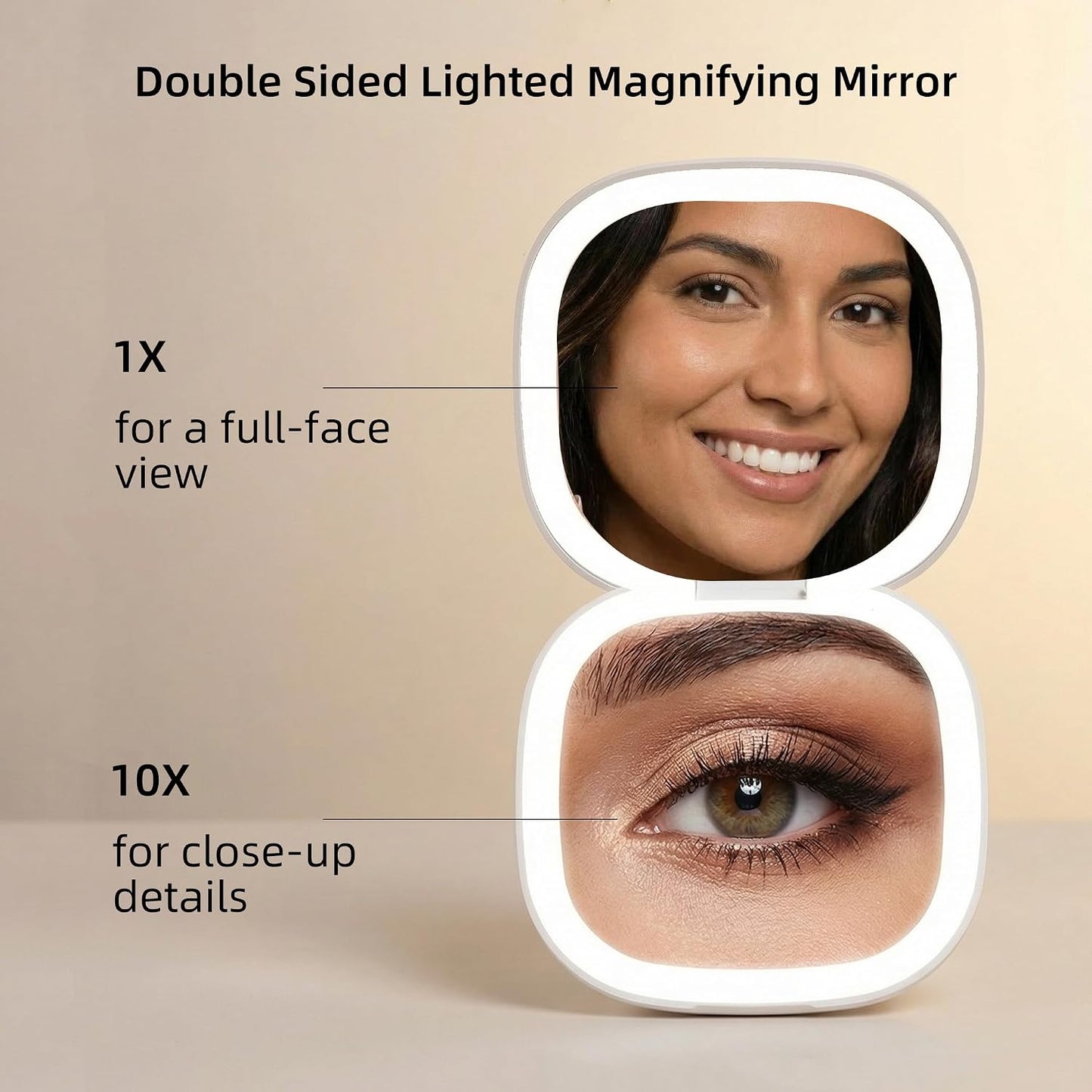 Compact LED Travel Magnifying Makeup Mirror - 1X/10X Rechargeable 4-Inch Lighted Mirror | Dimmable & Portable for Purses
