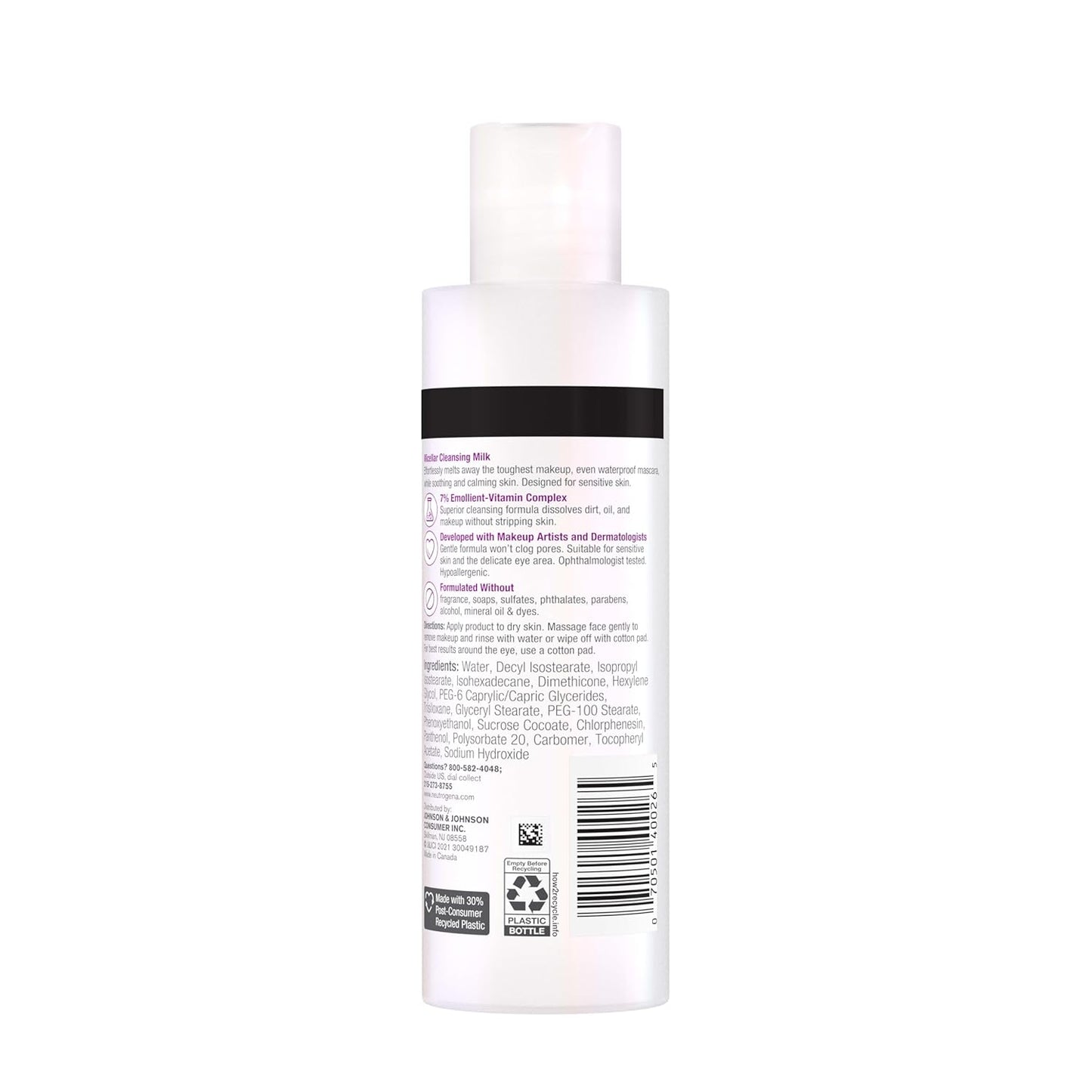 Neutrogena Makeup Remover - Nourishing Micellar Milk with 7% Emollient | Fragrance-Free, 6.7 fl. oz for Sensitive Skin