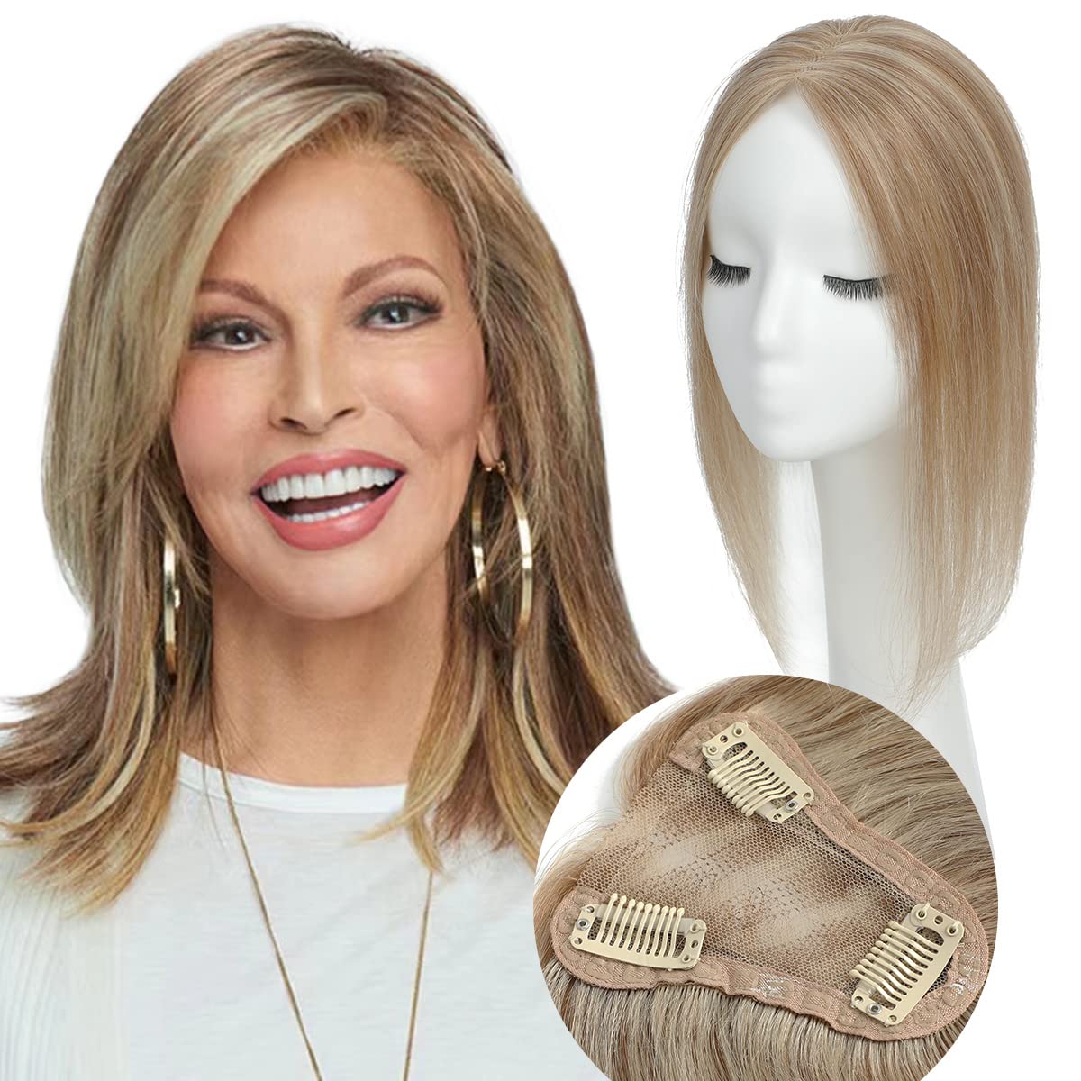 Aimeolyn Hair Toppers for Women - 16-Inch Real Human Hair | 8x8 Inch Big Base Coverage