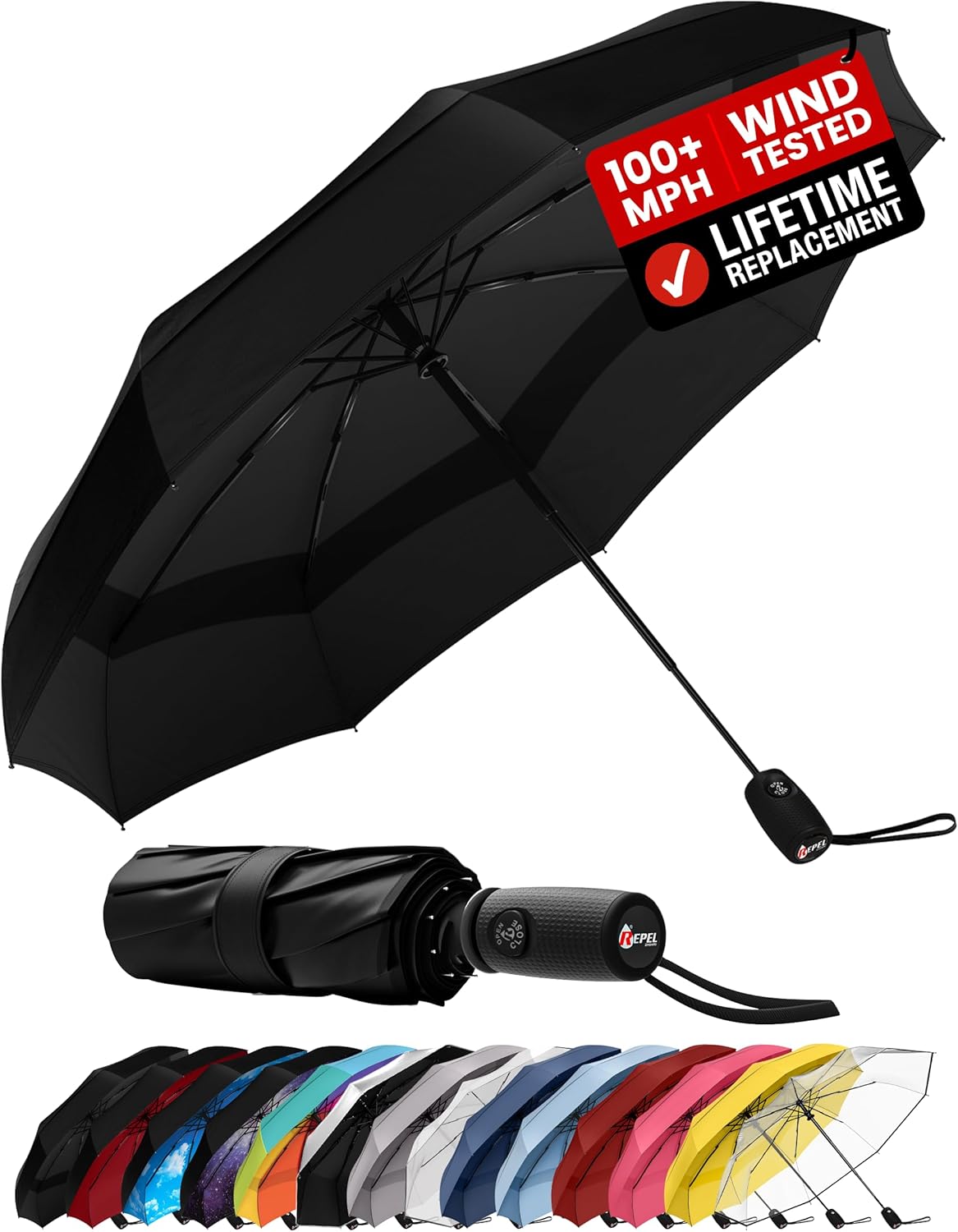 Windproof Travel Umbrella - Compact Auto Folding Design | Withstands 100MPH Winds, Durable & Lightweight for Men & Women