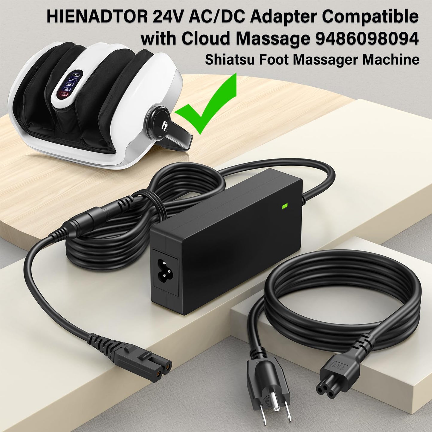 24V Foot Massager Charger Fit for Cloud Massage Shiatsu Foot Massage Machine 9486098094, Power Cord AC Adapter for Cloud Massage Feet Massager Deep Kneading with Heat Therapy XH2400-2500 XH24002500