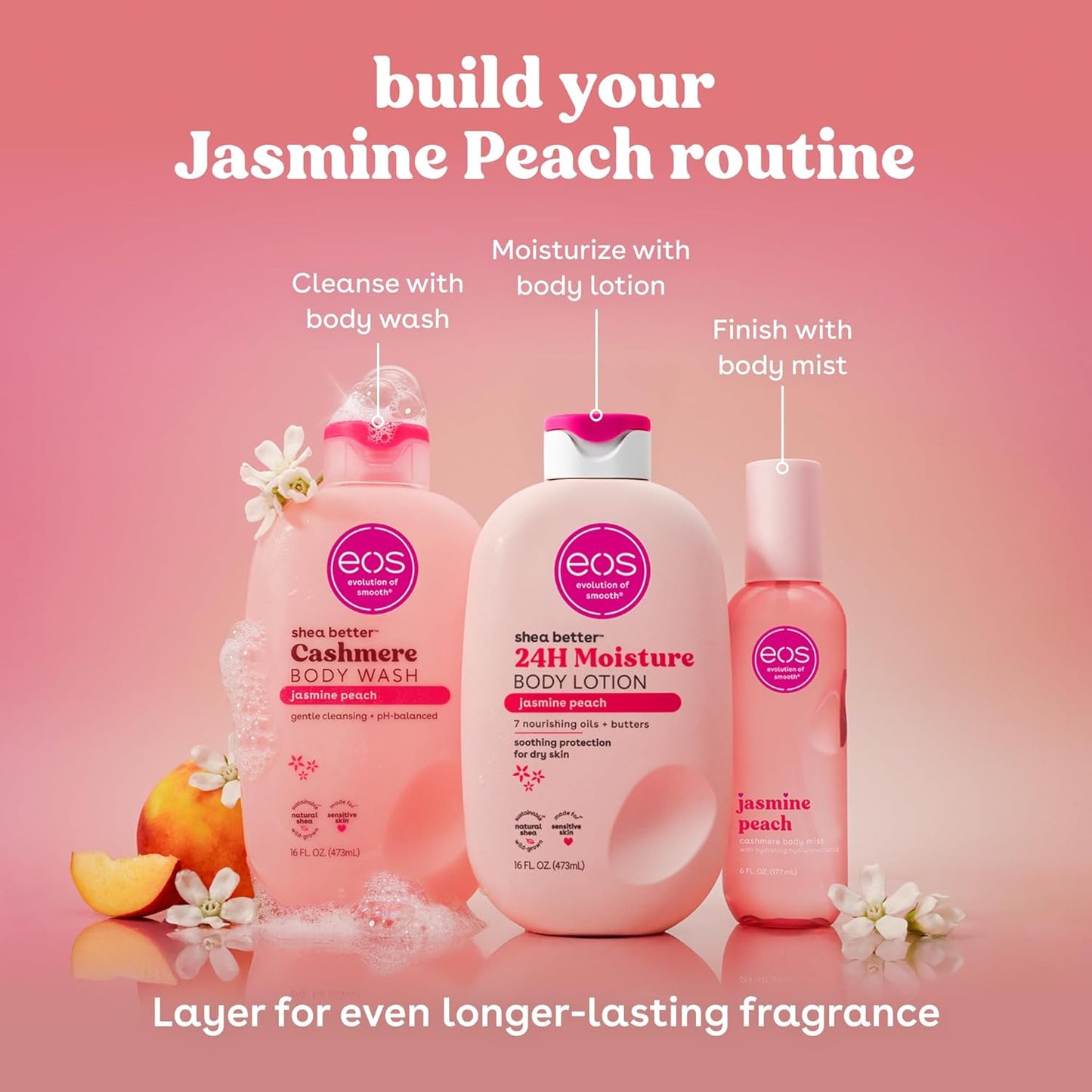 Cashmere Body Mist - Jasmine Peach Floral Spray for Women | Moisturizing Hair Mist with Hyaluronic Acid, 6 fl oz