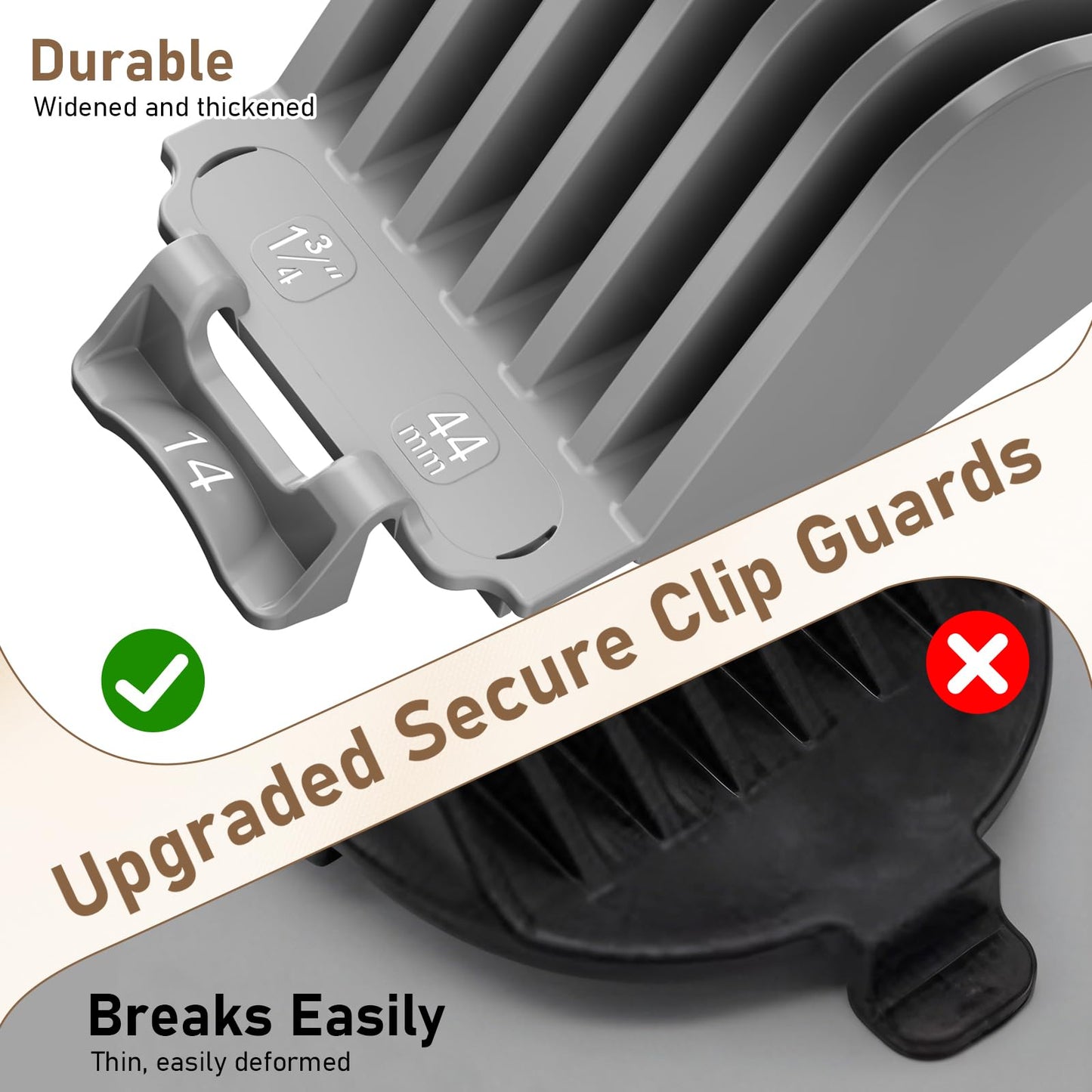 Clipper Guards 1.25", 1.5", 1.75", 2" Compatible with Most Wahl Clippers, 2nd Gen Extra Long Professional Hair Clipper Combs Guides 10 12 14 16, Gray