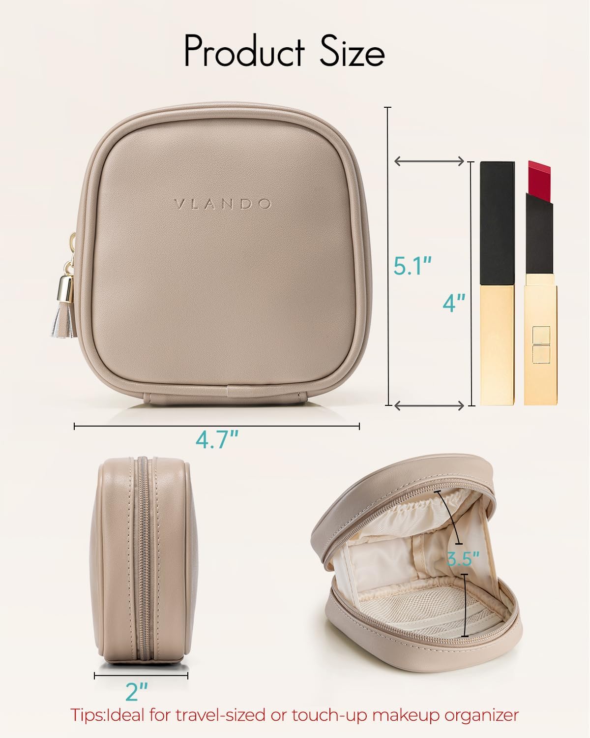 Mini Makeup Bag - Portable Travel Toiletry Organizer with Slip-in Pockets | Waterproof Design in Toffee
