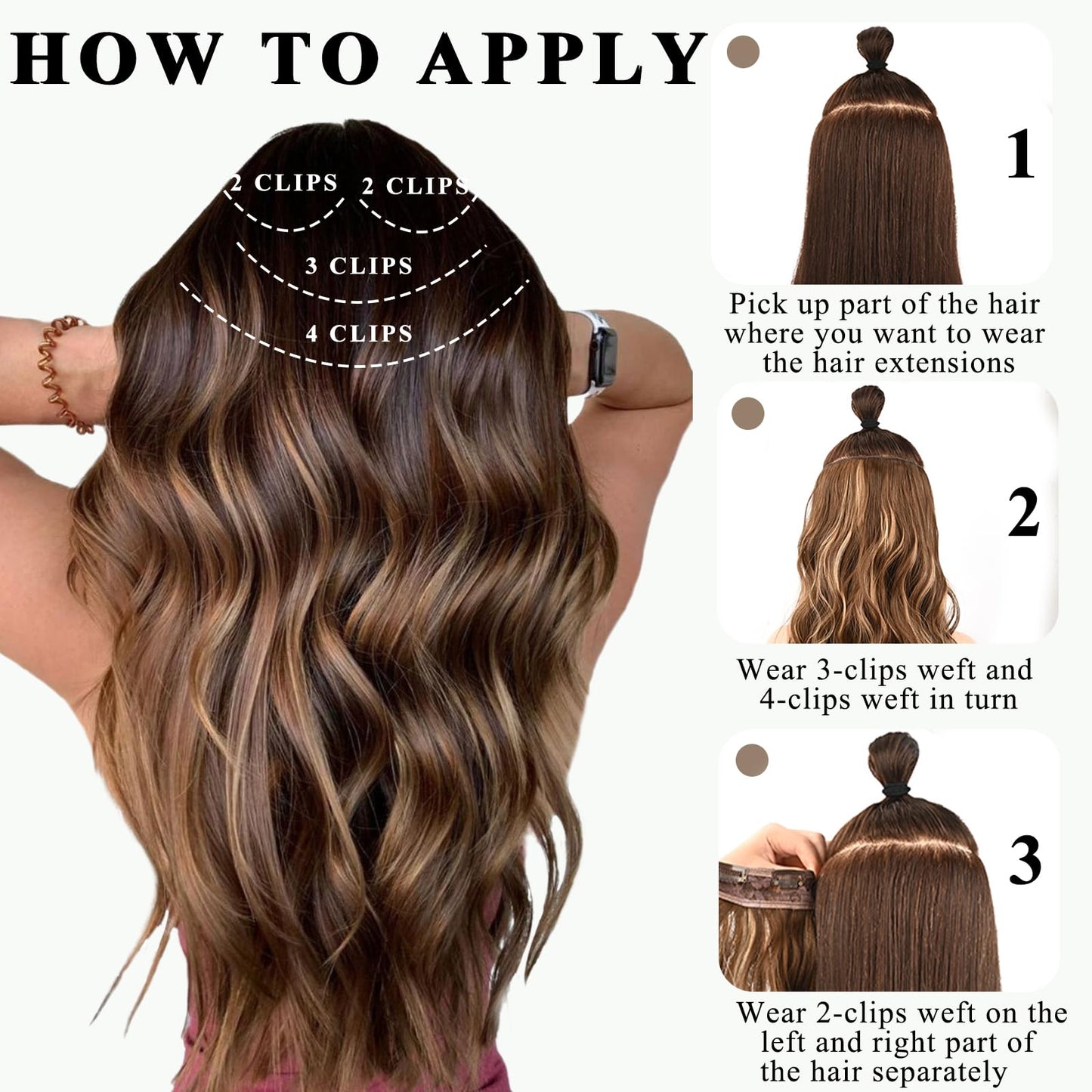 NAYOO Ombre Platinum Blonde Clip in Long Wavy Hair Extensions for Women 4PCS Curly Synthetic Thick Hairpieces with Fiber Double Weft Hair Full Head（20 inch, Ombre Platinum Blonde）
