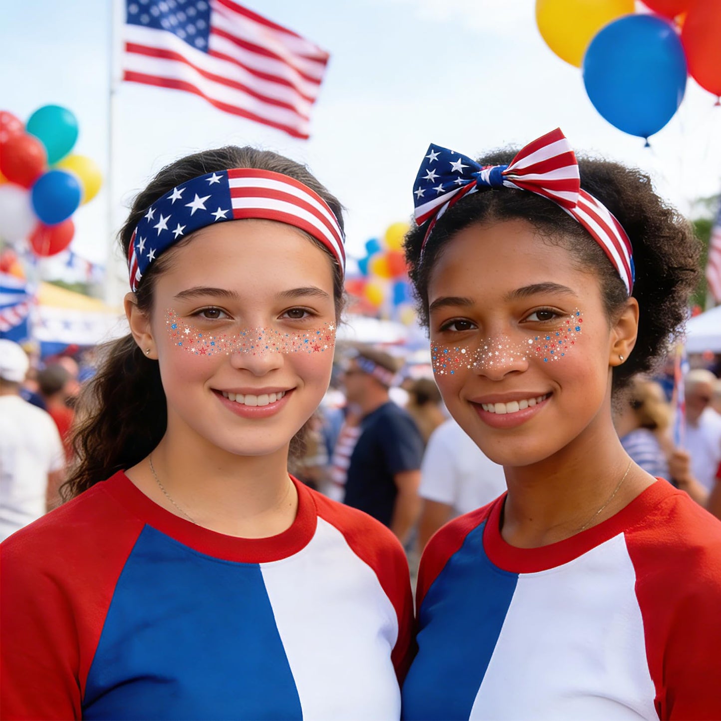 3 Styles Red White and Blue Freckles, 12 Pcs 4th of July Glitter Freckles, Star Patriotic Face Tattoos for Women Kids, 4th of July Face Tattoos Accessories for 250 Anniversary Usa Merchandise (July12)
