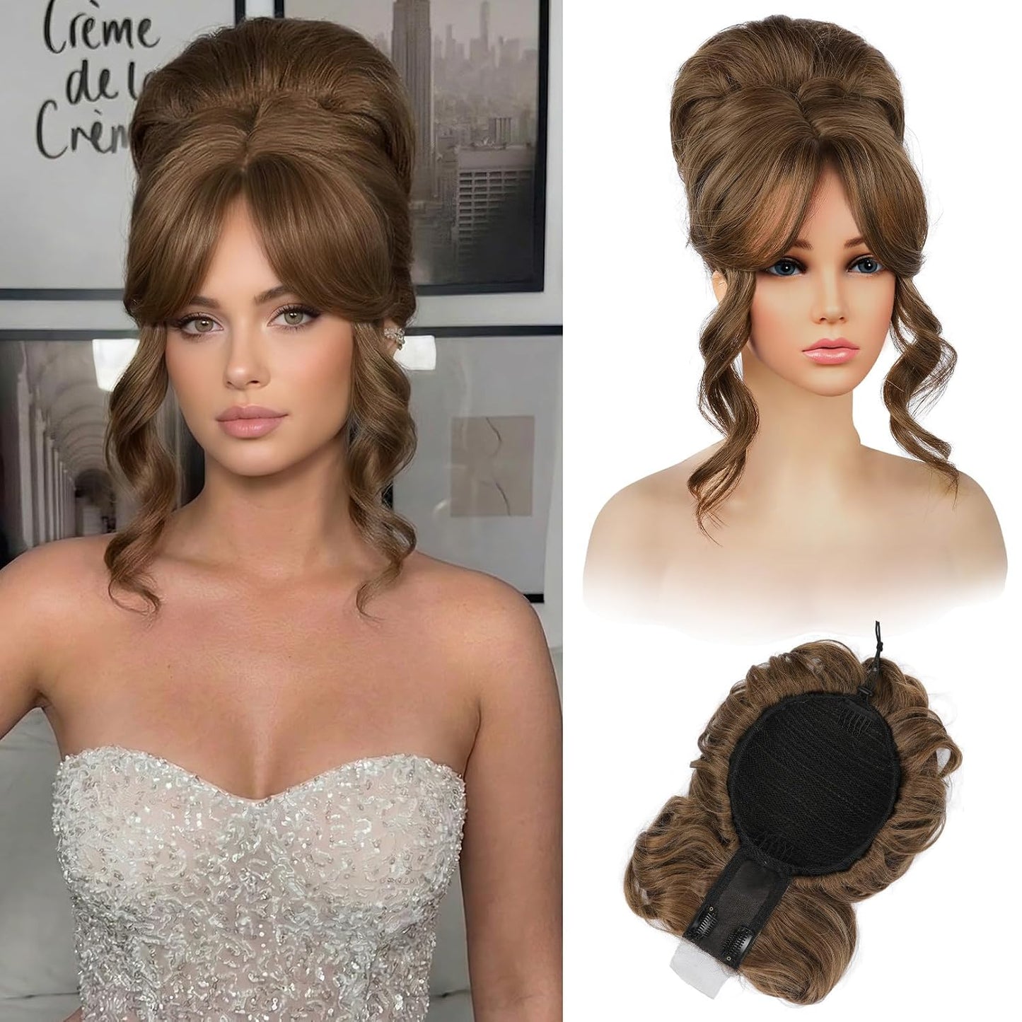 Messy Bun Hair Piece with Bangs - 2-in-1 Drawstring Ponytail Extension & Updo Wig | Natural-Looking Black Hair Topper