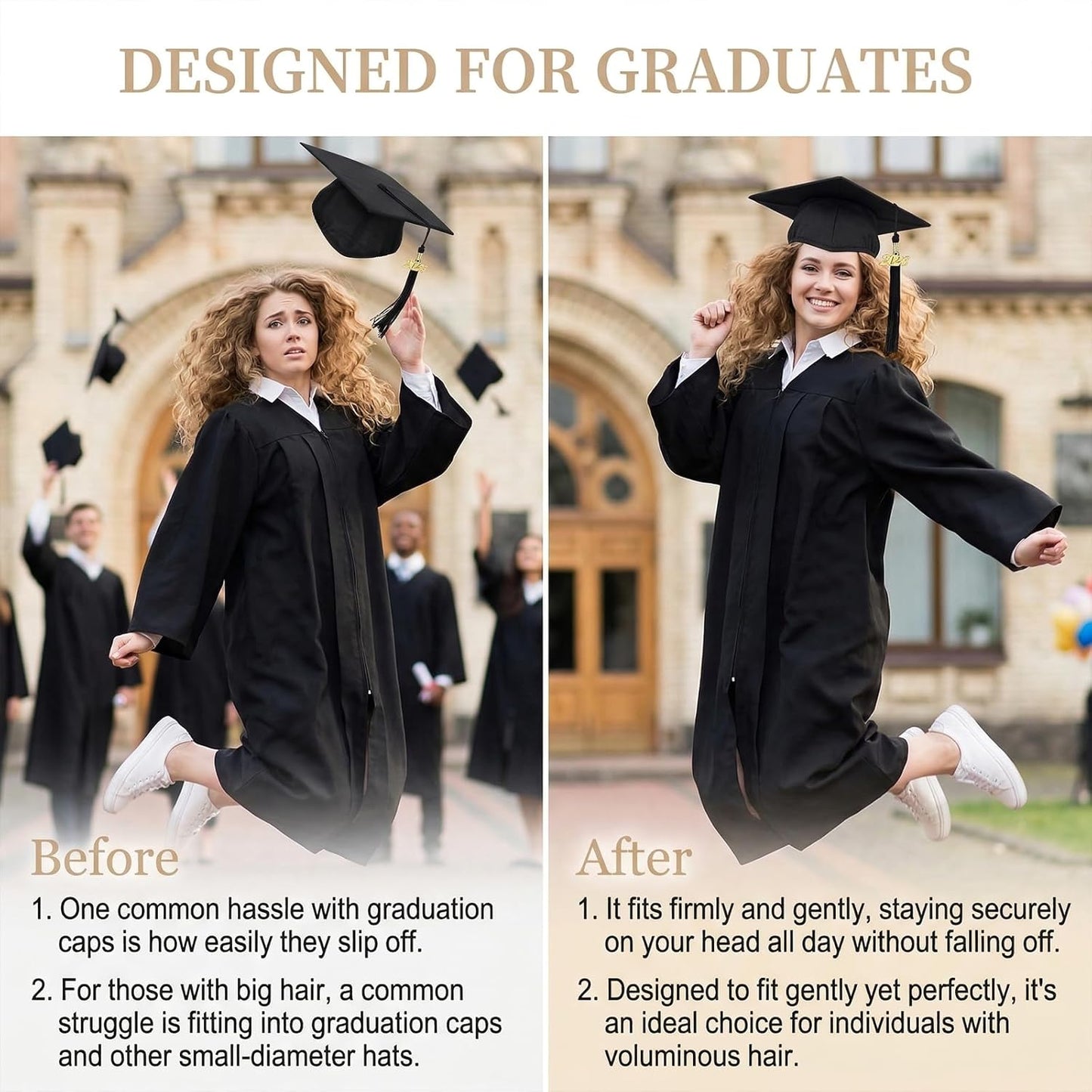 Graduation Cap Headband - Anti-Fall Firm Hairband Holder for Students | Black