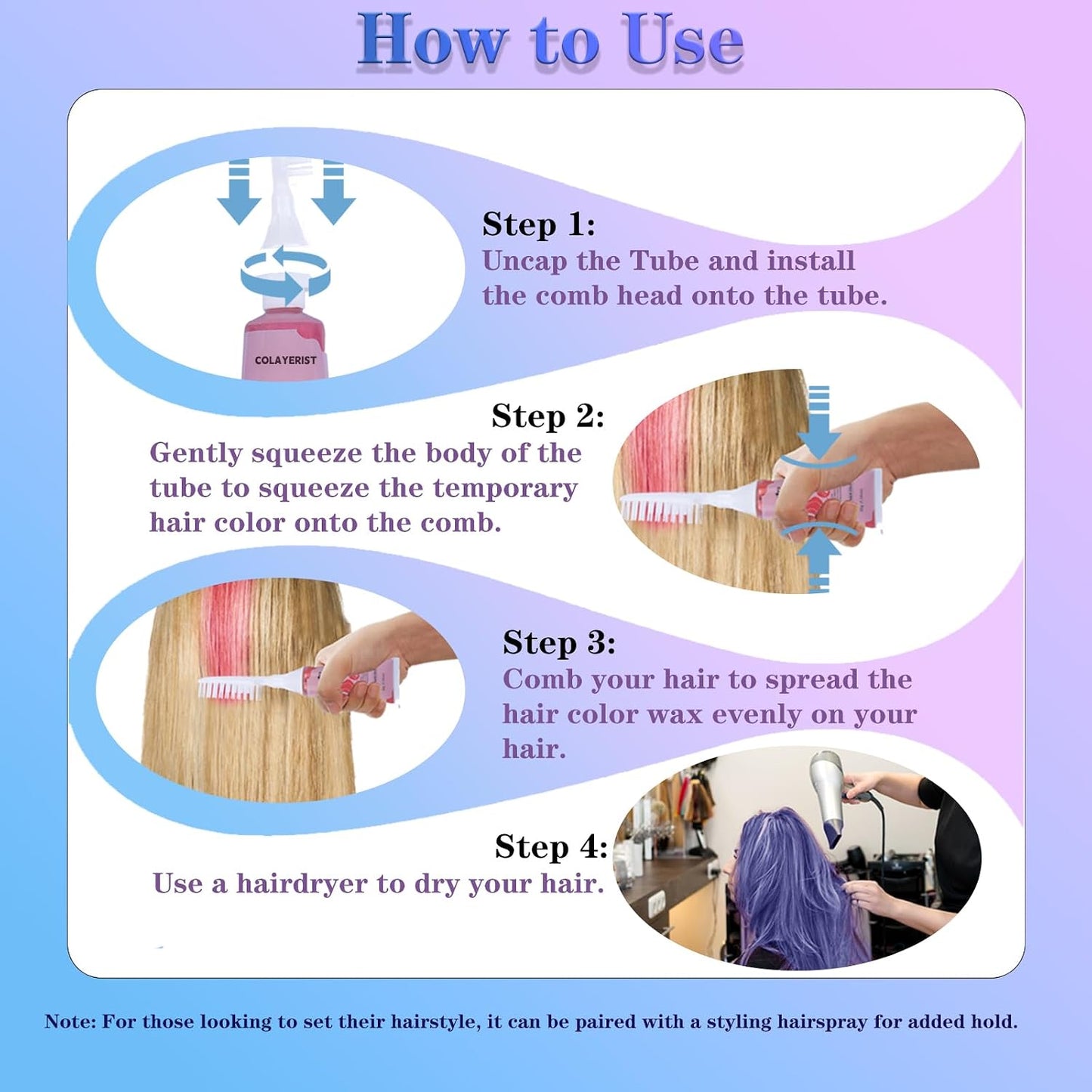 Temporary Hair Color Wax Kit - 4 Washable Hair Dyes in Green, Blue, Pink & Purple | Perfect for Kids & Adults 6-13 Years