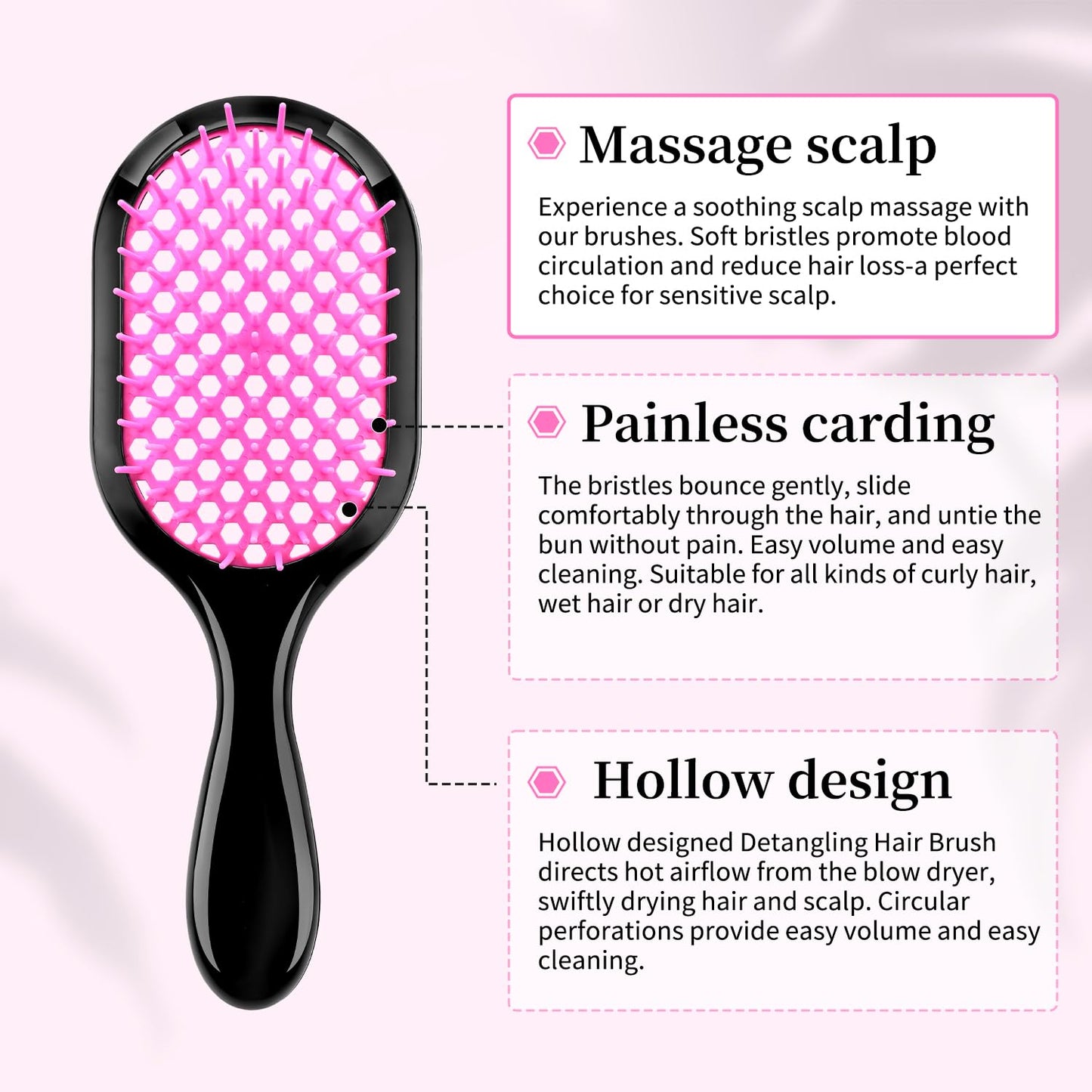 Detangling Brush - Gentle & Effective Hair Detangler for Wet or Dry Hair | Ultra-Light, Ventilated Design (Black)
