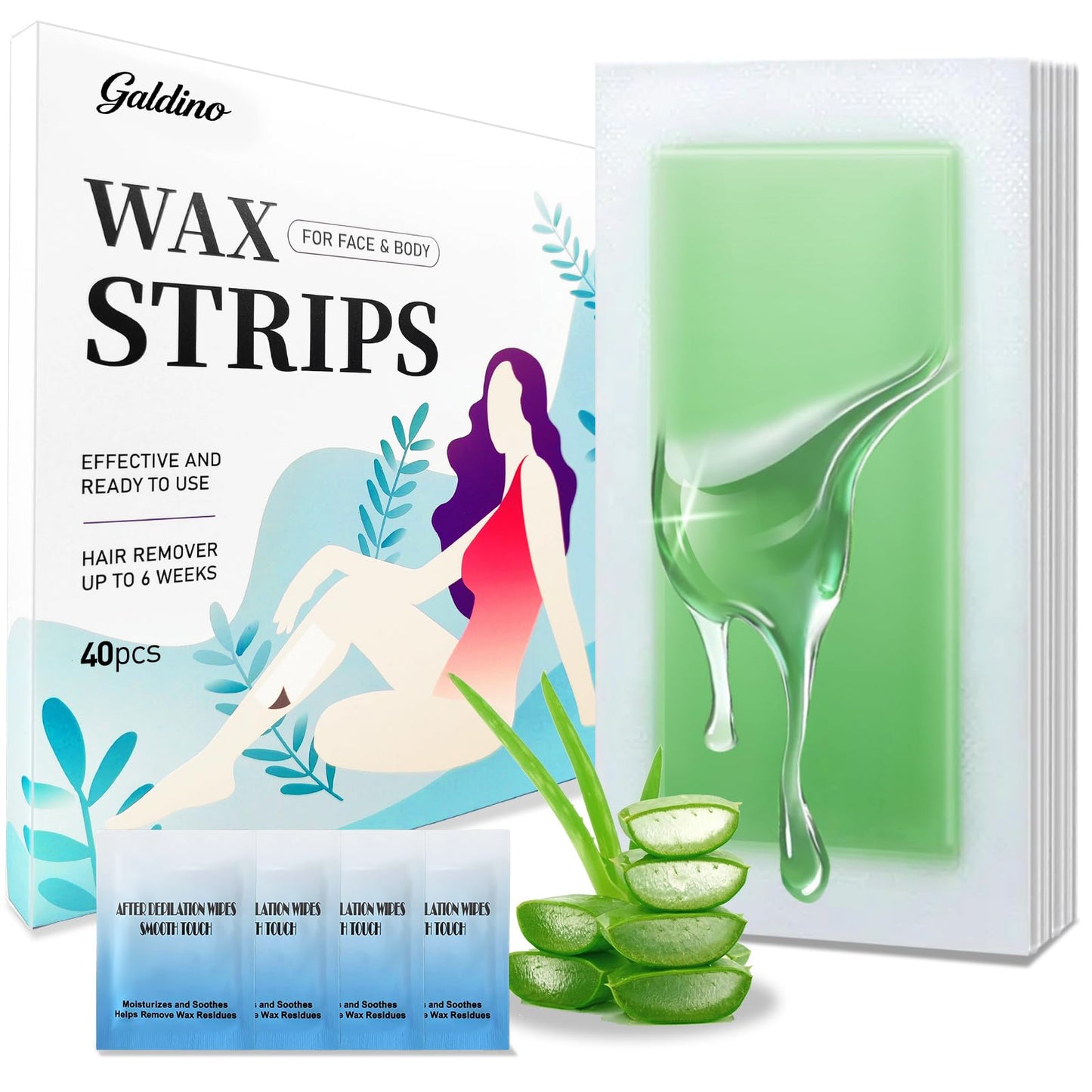 Galdino Wax Strips, 40 Pcs Wax Strips For Face & Body, Waxing Strips For Hair Removal At Home For Facial, Arms, Legs, Underarms, Bikini, Back, Women And Men (40*Big)