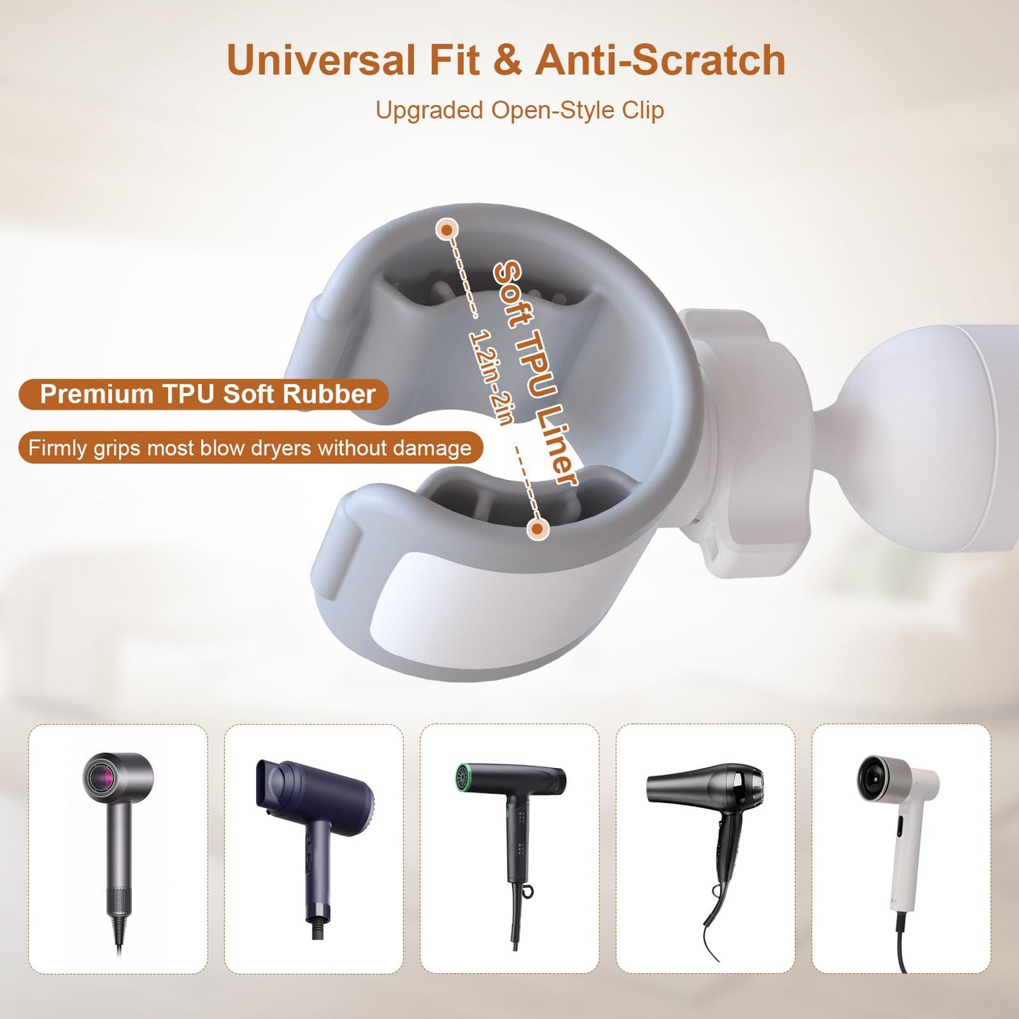 Mistriddle Hands Free Hair Dryer Holder Floor Stand, Adjustable Height (17.2"-51"), Universal Clip with TPU Protection & Organizer Hook, Stable Aluminum Base Blow Dryer Stand Hands Free(White)