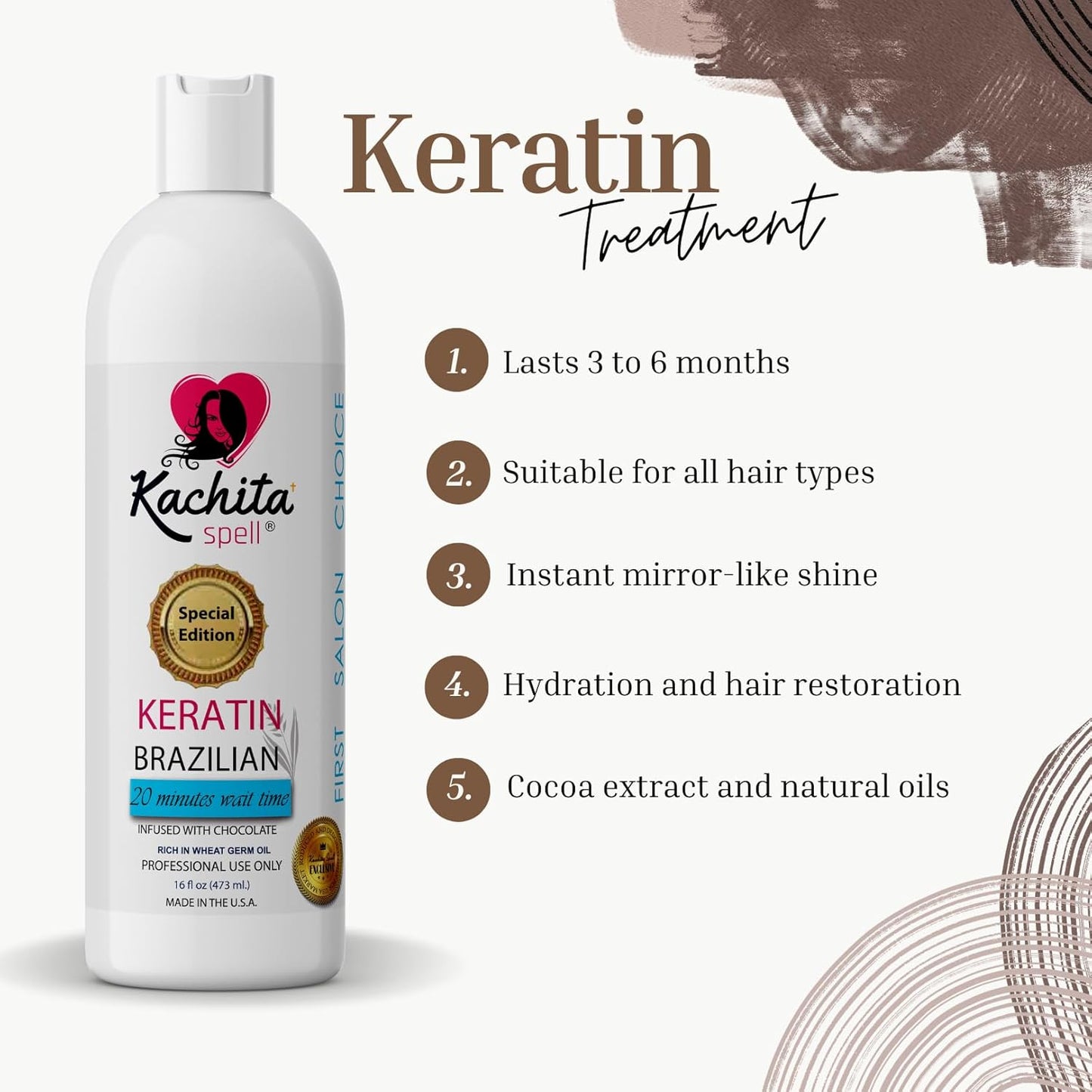 Kachita Spell Brazilian Keratin Hair Straightening Treatment - Lasts 18 Weeks | Chocolate & Argan Oil, 16 fl oz