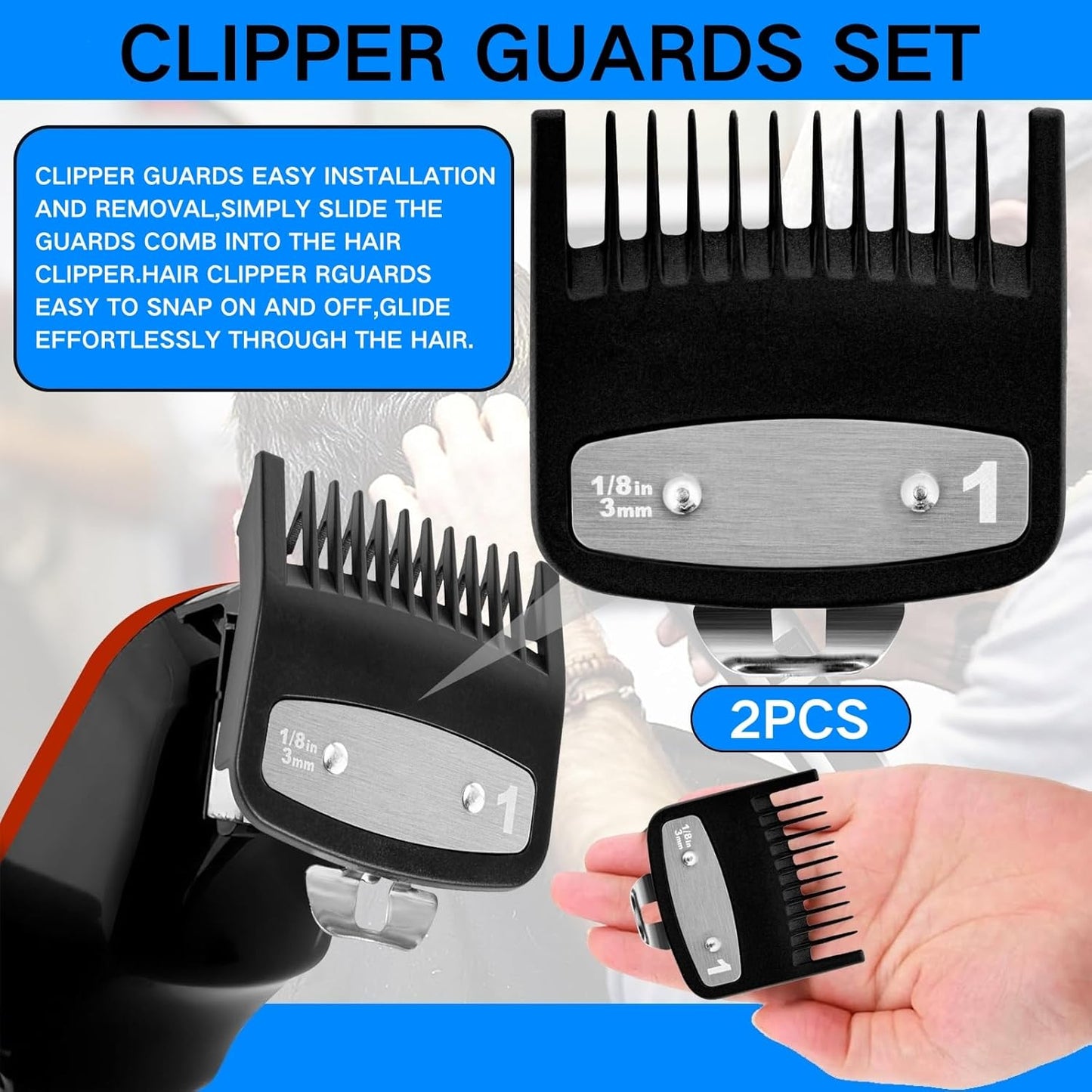 Wahl Clipper Guards Set - Compatible Hair Clipper & Trimmer Guide Combs | 1/8" (3.0 mm) - 2 Pack, Black