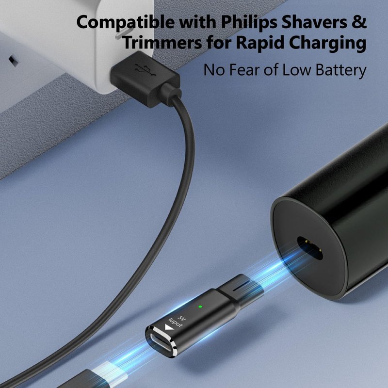 4.3V 5V 8V 15V Type-C Shaver Adapter Charging Converter, Suitable for Philips Norelco 7700/7500/7400 3500/5300 Series, OneBlade QP6520 QP6530 QP6510， Equipped with a Charging Data Cable (5V)