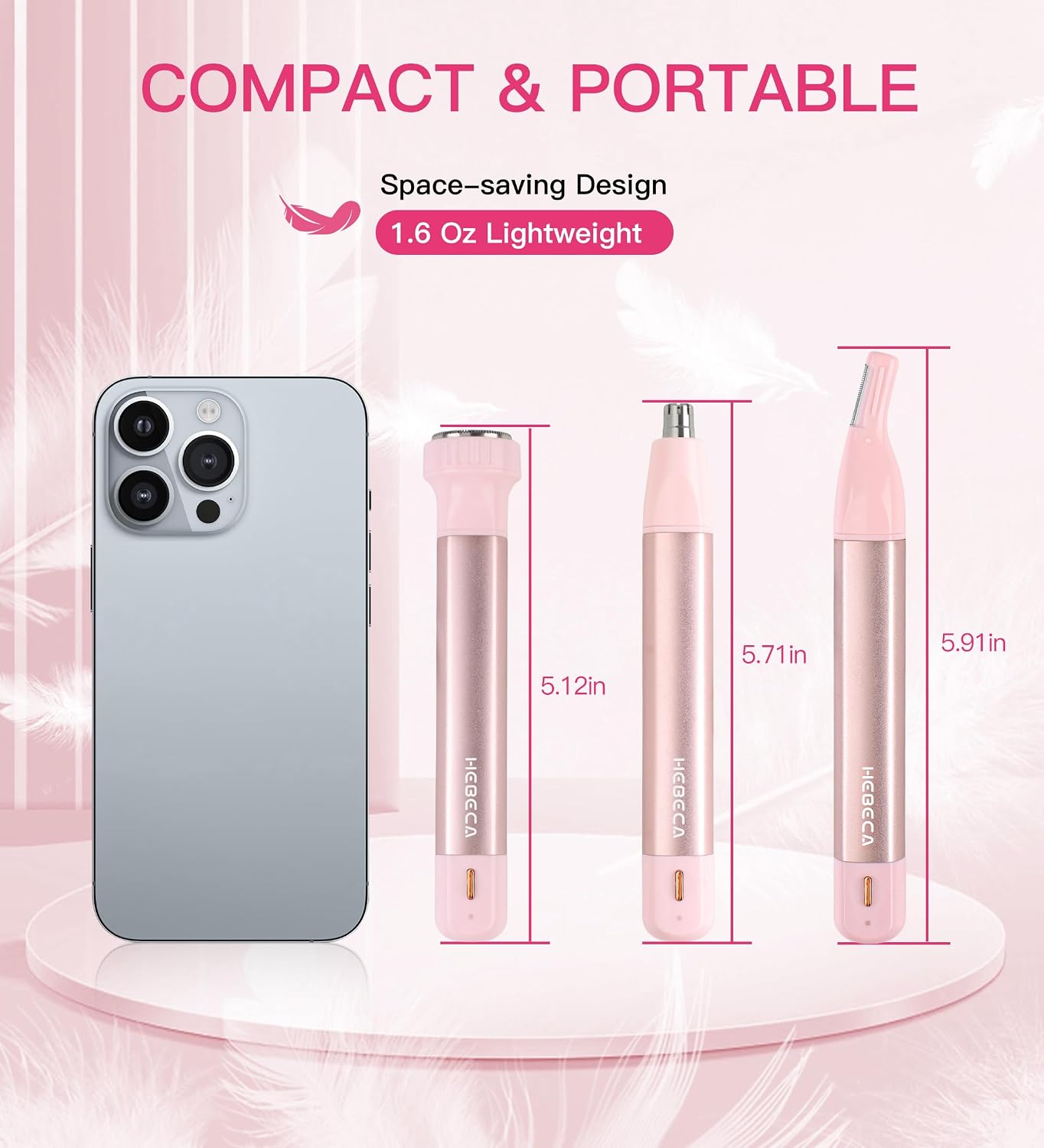 Nose Hair Trimmer for Women - 3-in-1 Facial Hair Removal | Rechargeable, Waterproof, Portable - Pink