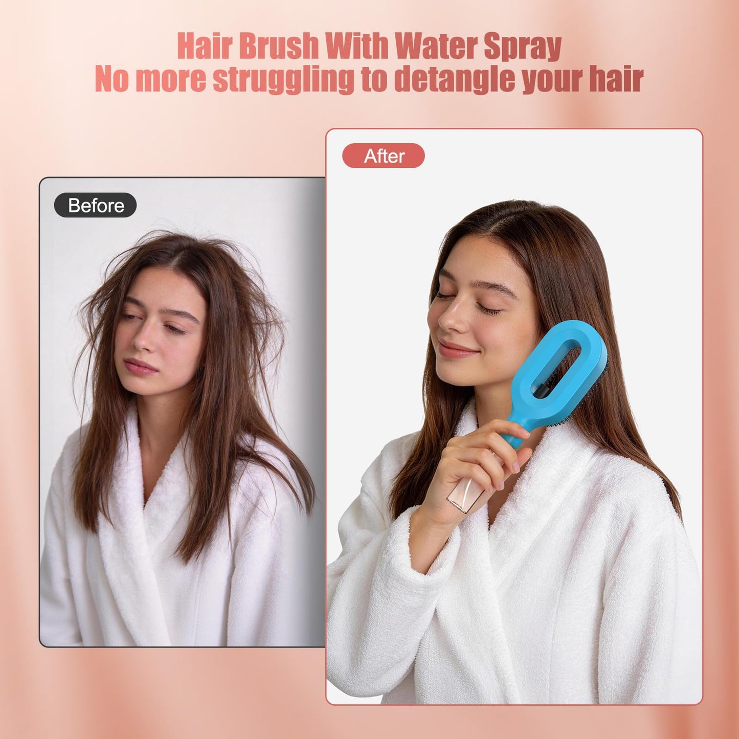 2-in-1 Portable Misting Hair Brush – Manual Press Water Spray, Hair Brush With Water Spray, Wet & Dry Detangling Spray Brush, Anti-Frizz, Suitable for All Hair Types and Textures(Blue)
