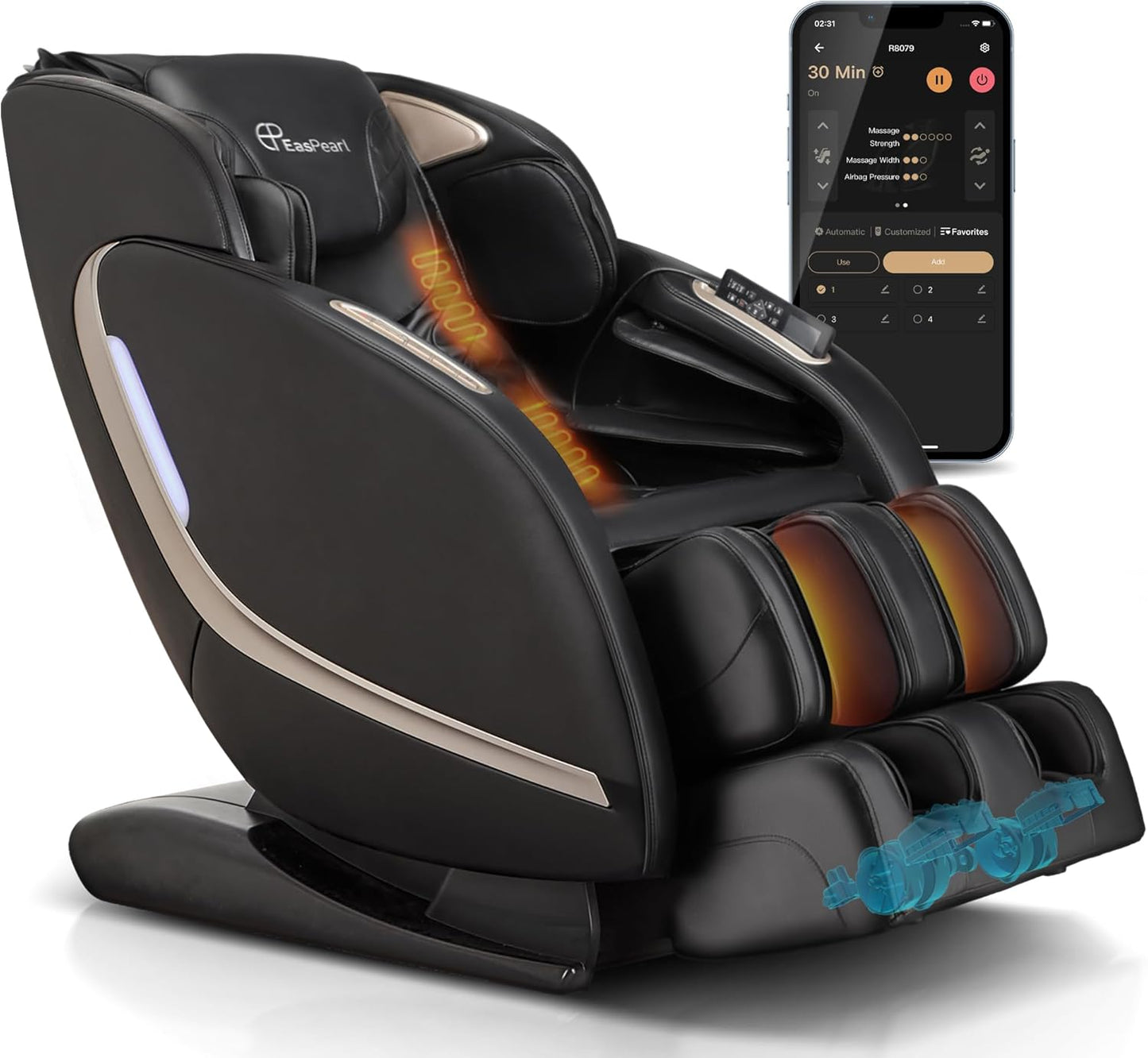EASPEARL Full Body Massage Chair - SL-Track, 165° Zero Gravity, Heat & APP Control | Black