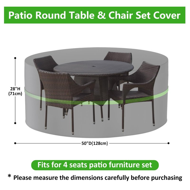 Round Patio Table Cover 62 Inch – 420D Heavy Duty Outdoor Patio Furniture Covers, Waterproof Round Lawn Table and Chair Cover Large for Outside Dining Set (62"DIA x 28"H) Black