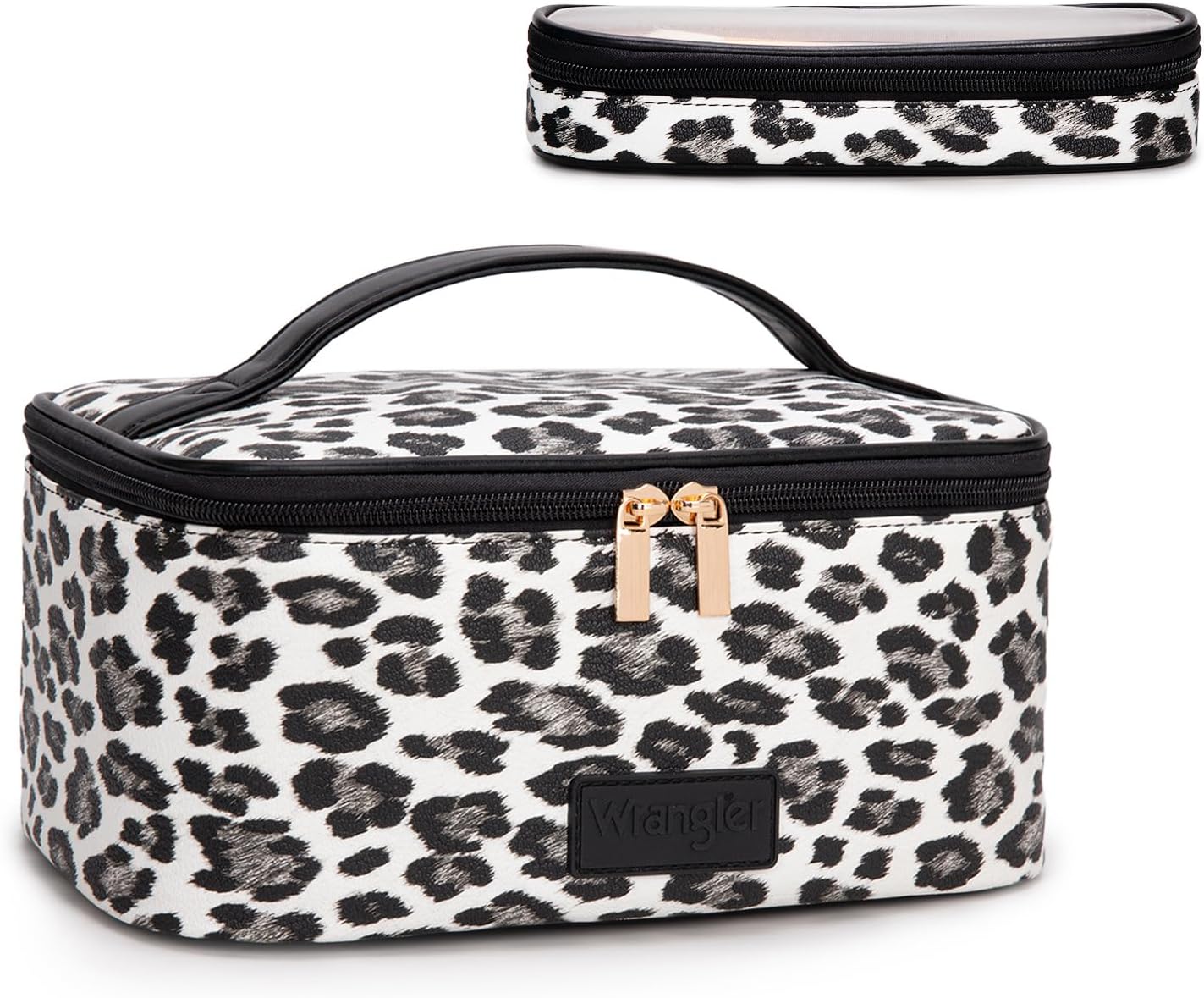 Travel Makeup Bag Set - Large Cosmetic Organizer with Brush Holder & Divider | Portable Toiletry Bag for Women - Leopard Print