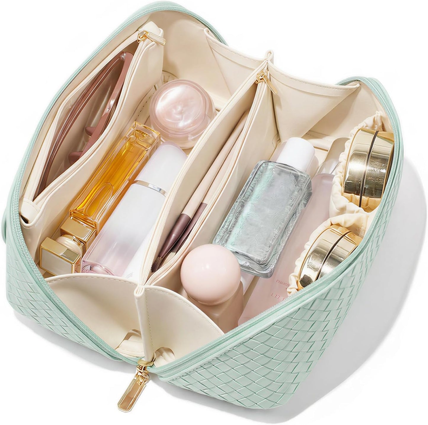 Travel Cosmetic Bag - Large Capacity Waterproof PU Leather Makeup Organizer with Dividers & Handle | Checkered Design