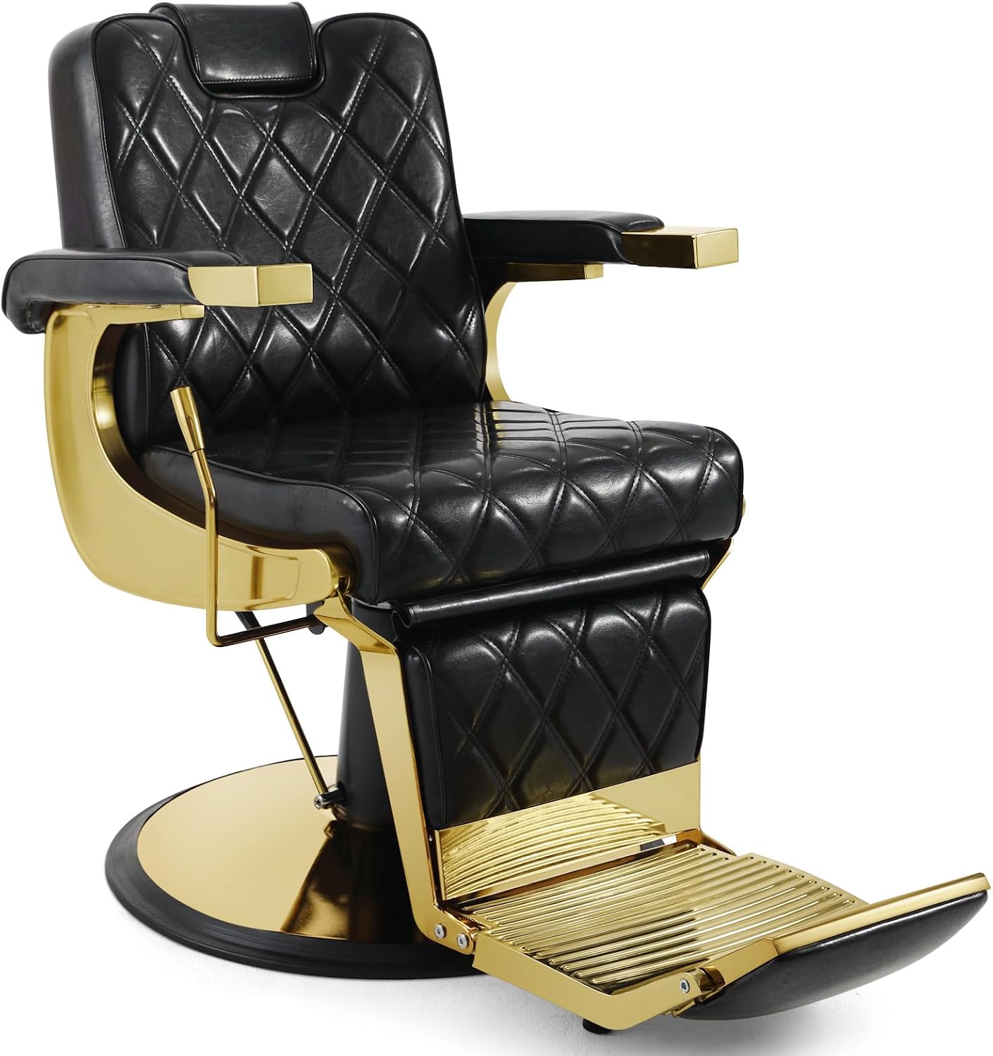 All Purpose Barber Chair - Wide Backrest Reclining Salon Chair for Hair Stylists | Gold Finish
