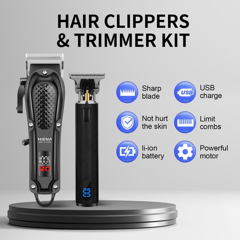 Professional Hair Clippers Set for Men - Cordless Rechargeable Clippers & Trimmers Kit | LED Display, Perfect Gift