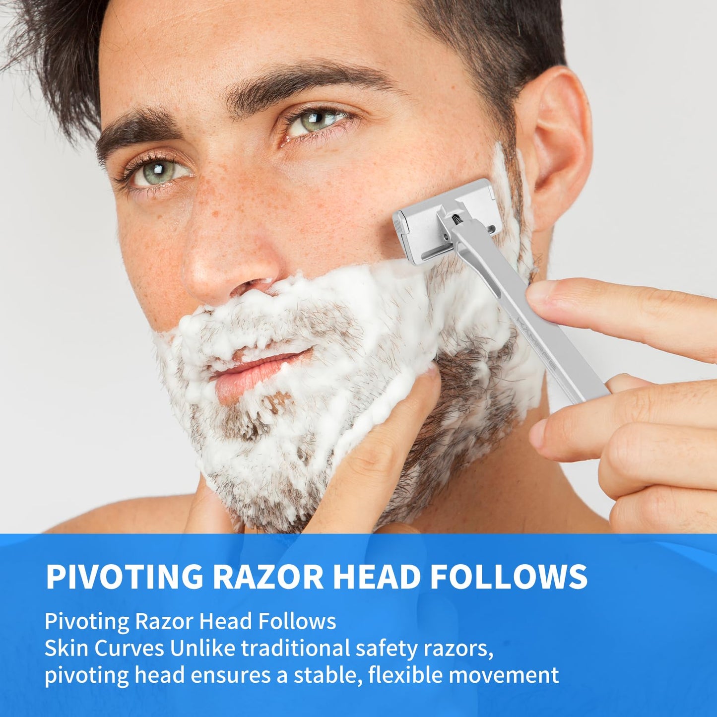 KAMPFE Safety Razor Made of 6061 Aluminum Alloy Material, GEM Single Sided Safetyshaver Shaver Handle for Men with Suction Cup Holder and Safety Razor Blades