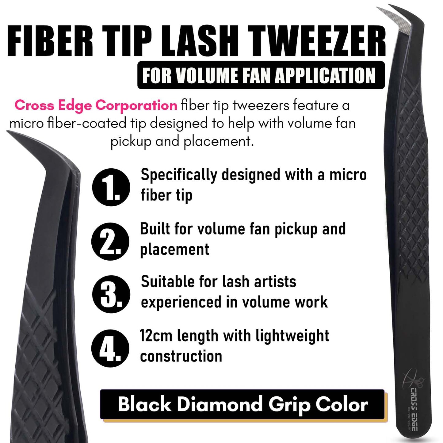 My Lash Tools Fiber Tip Lash Tweezers for Eyelash Extensions Professional Lash Tech Supplies Must Haves Volume Boot Eyelash Tweezers 12cm Stainless Steel Mink Fan Making Lashing Tweezer