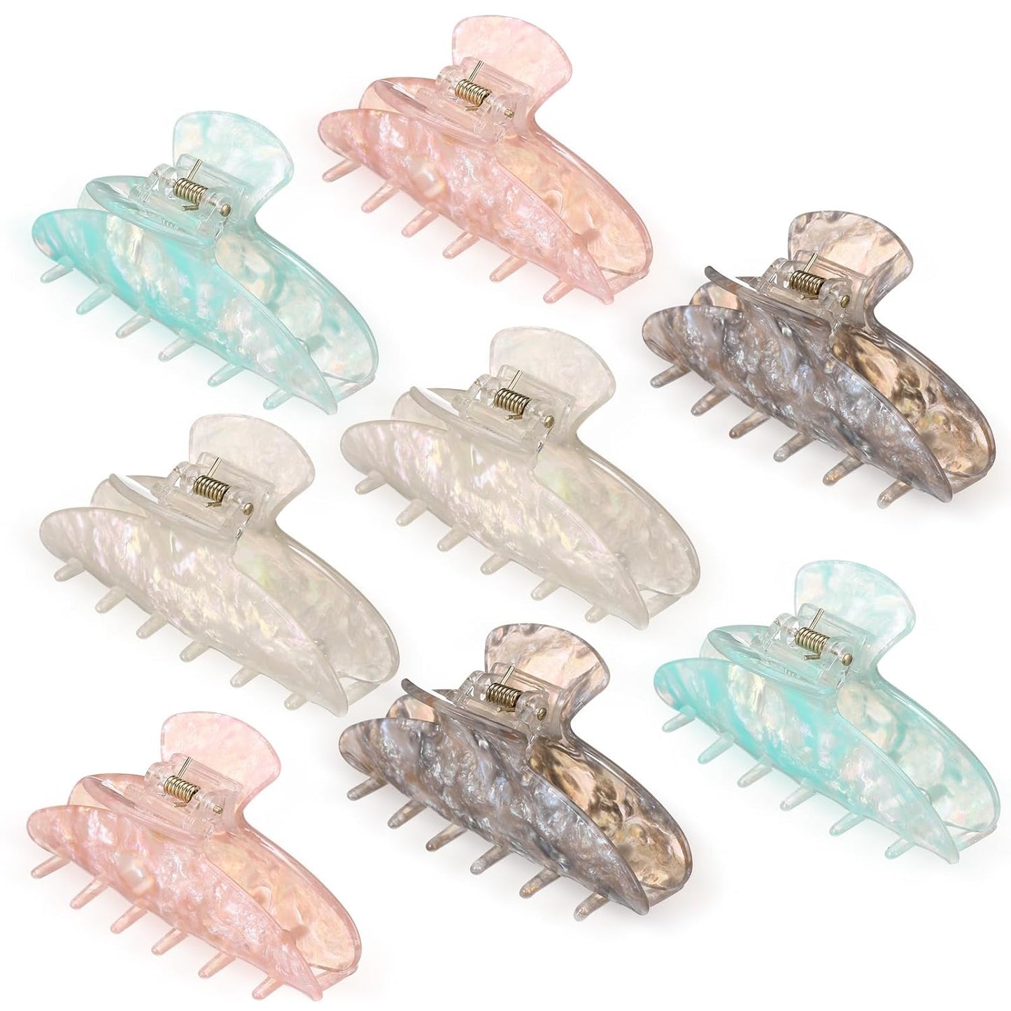 Large Acrylic Hair Claw Clips for Women - 8 Pcs Non-Slip Strong Hold | French Turquoise Color