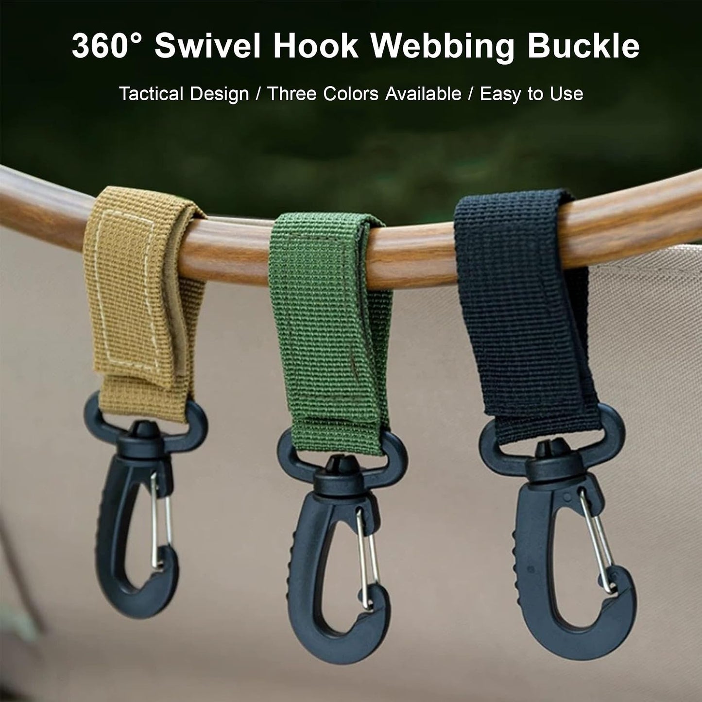 Tactical Key Ring Chain - Swivel D-Ring Carabiner Clip | 6PCS Multifunction Gear Hook for Outdoor Sports & Camping - Black