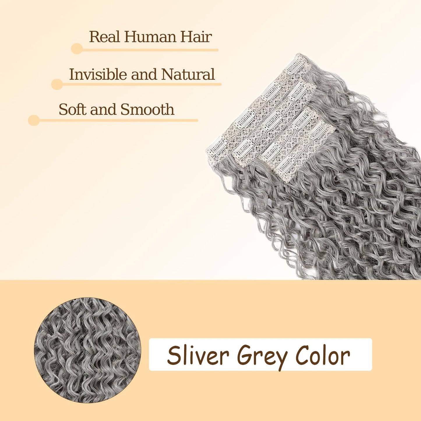 Grey Clip in Hair Extensions Real Human Hair,28 Inch 120g/7Pcs,Full Shine Sliver Remy Human Hair,Gray Deep Wave Clip ins Brazilian Virgin Human Hair Extensions