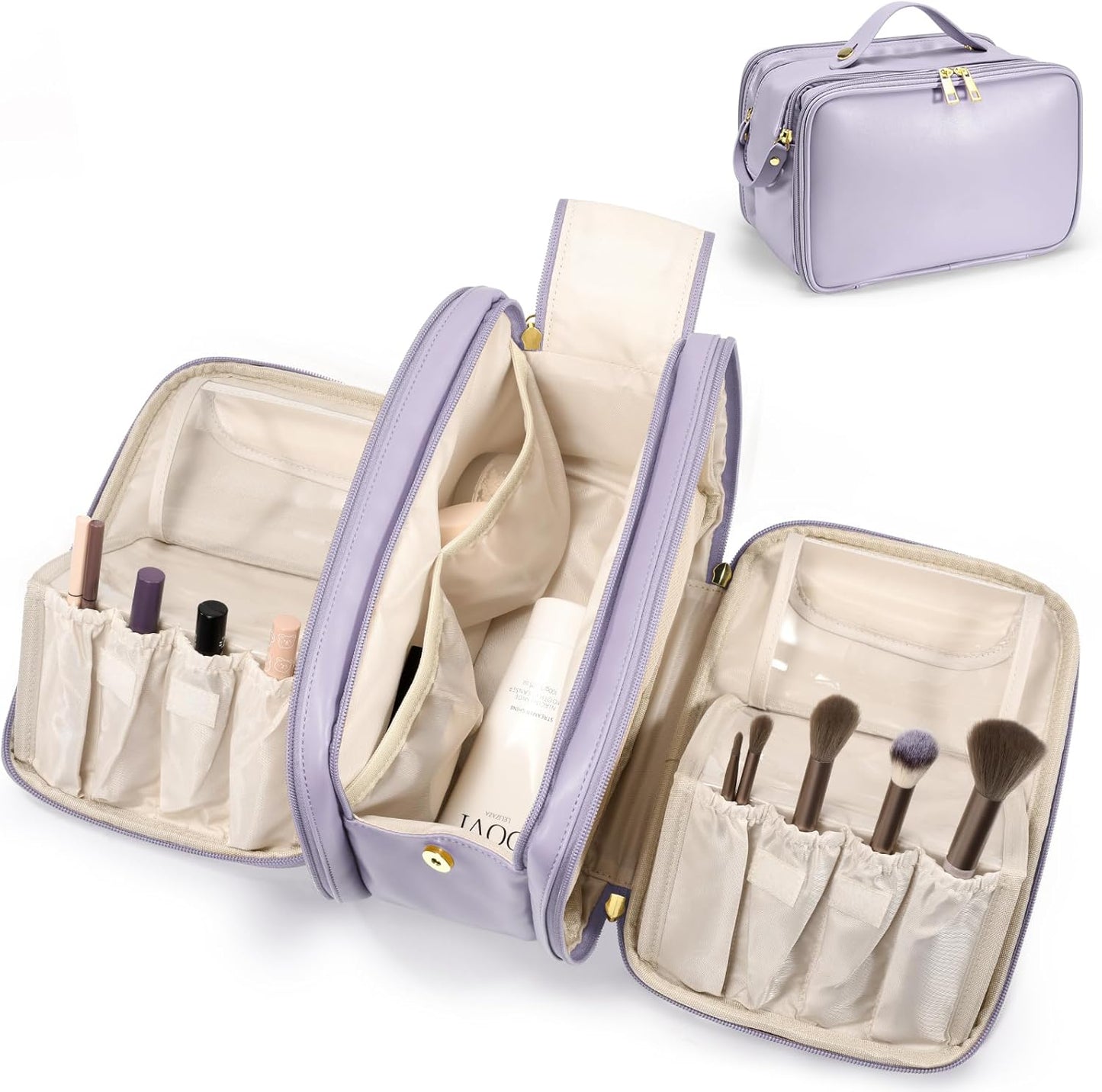 Travel Makeup Bag - Large Capacity Waterproof Organizer | Free-Standing Design, Easy Access - Pink