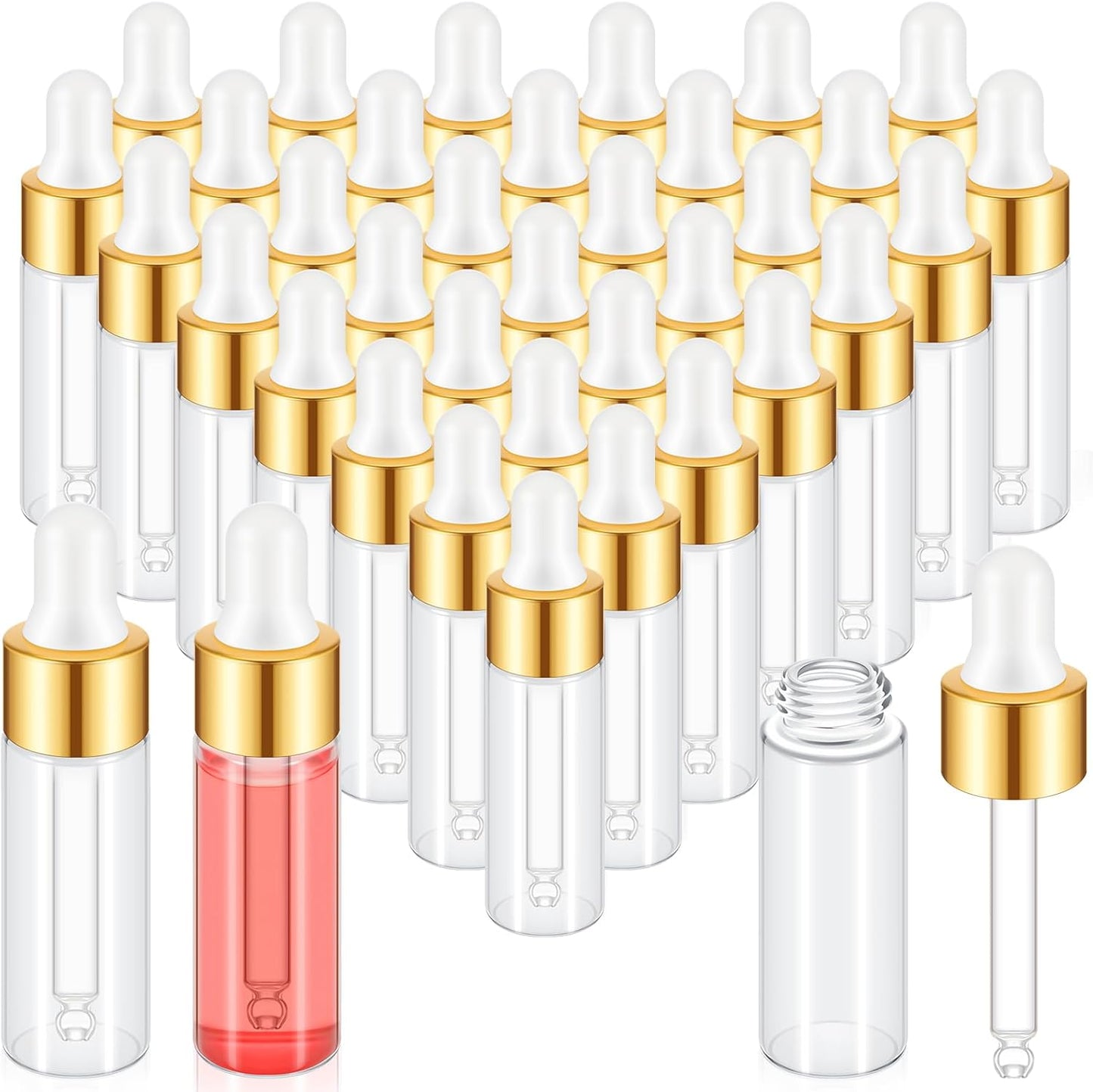 Mini Glass Oil Dropper Bottles - 100 Pcs 1 ml Clear Essential Sample Containers | Travel-Friendly Perfume Vials with Caps