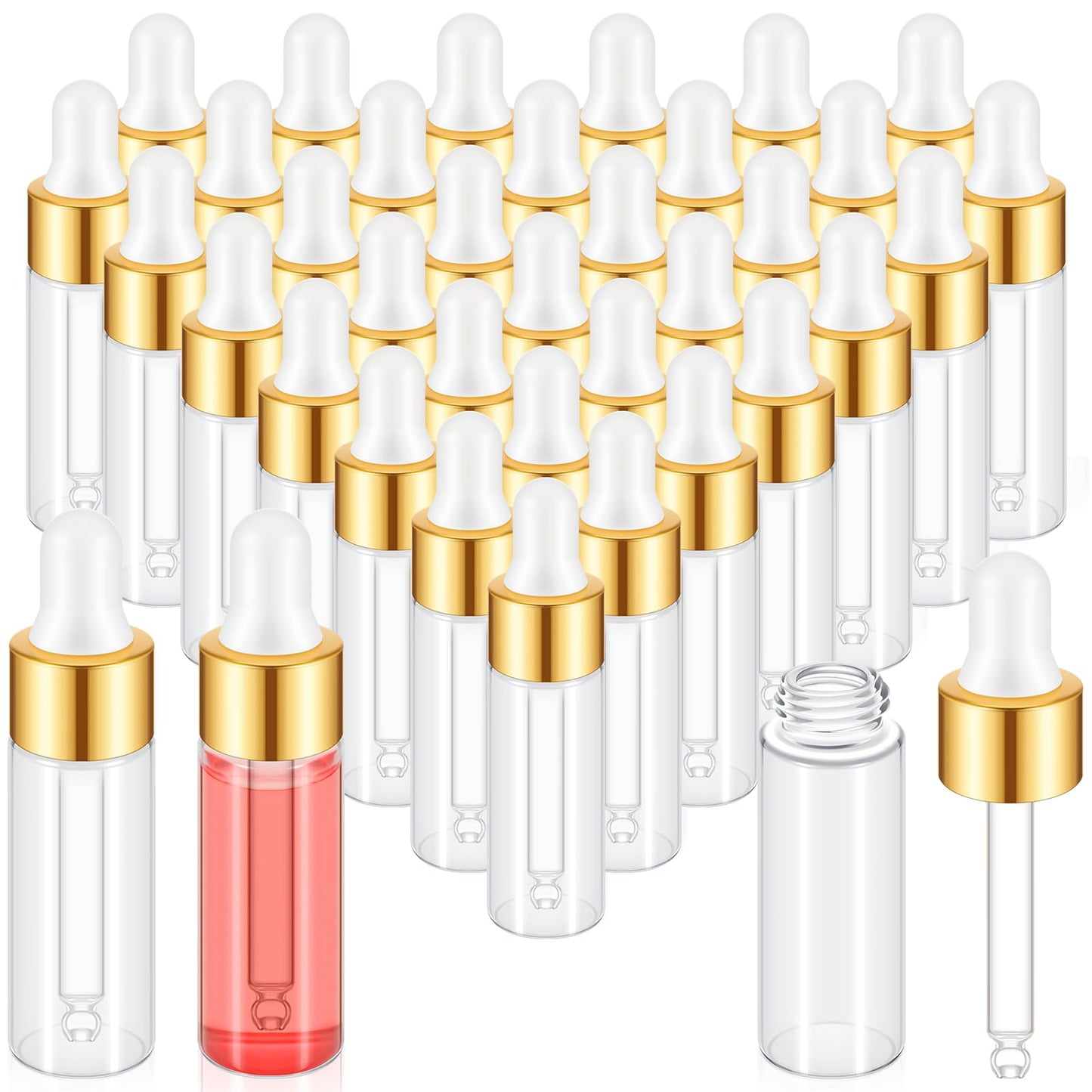 Didaey 12 Pcs 5 ml Mini Glass Oil Dropper Bottle Bulk, Clear Essential Small Empty Bottles Sample Containers Perfume Liquid Vials with Cap for Traveling (Champagne Gold)