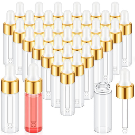 Didaey 12 Pcs 5 ml Mini Glass Oil Dropper Bottle Bulk, Clear Essential Small Empty Bottles Sample Containers Perfume Liquid Vials with Cap for Traveling (Champagne Gold)
