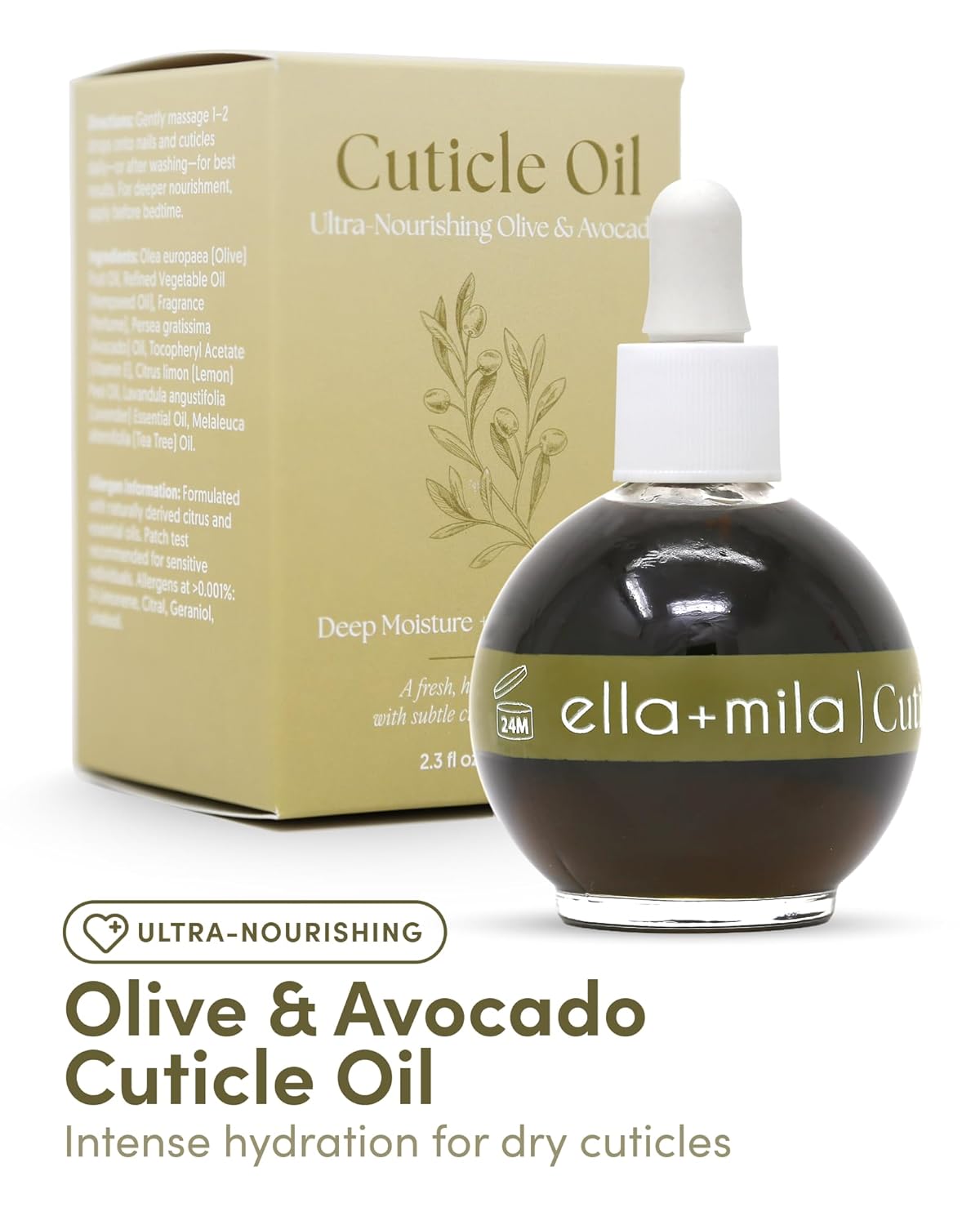 Nail Cuticle Oil with Olive & Avocado - Deep Moisture for Intense Hydration | Vegan Nail Care - 2.3 fl oz