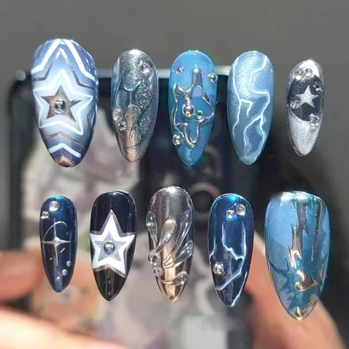 Press-On Nails - 24Pcs Medium Almond Fake Nails with Lotus & Lucky Koi Design | Glossy Full Cover for Spring/Summer DIY Manicure