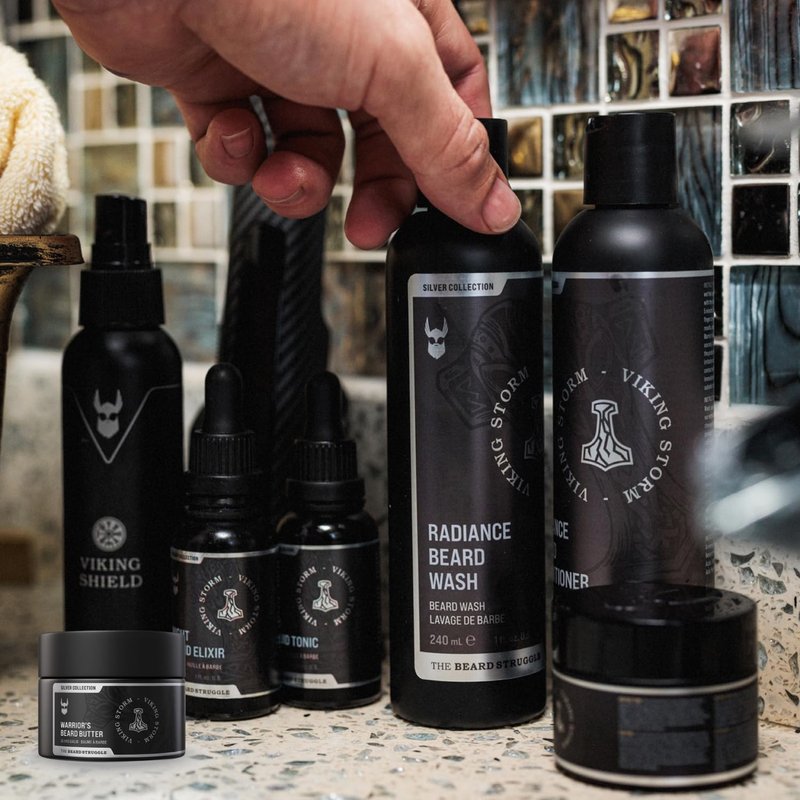 The Beard Struggle Greenlander Bundle Beard Kit - Includes Beard Cream, Beard Balm, Beard Night Oil, Beard Day Oil, Beard Wash & Beard Conditioner - Platinum Collection - Surtr's Fury