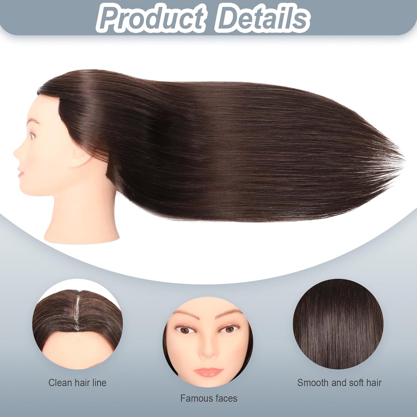 Mannequin Head - 80% Real Human Hair for Hairdresser Practice | Cutting, Braiding & Styling Tools Included
