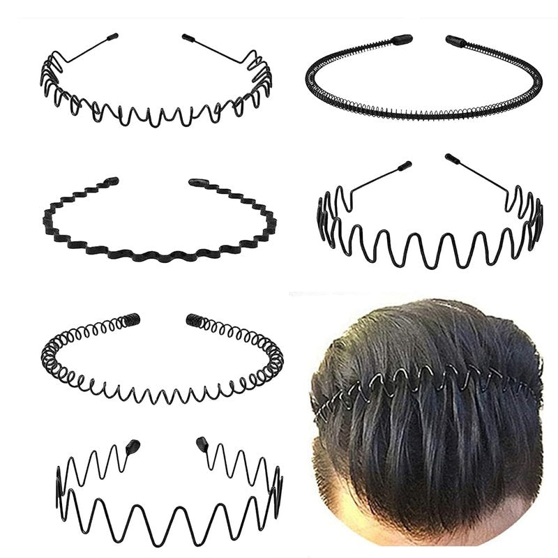 Unisex Metal Headbands - Fashionable Wavy Hair Bands for Outdoor Sports | Elastic Non-Slip 6-Pack