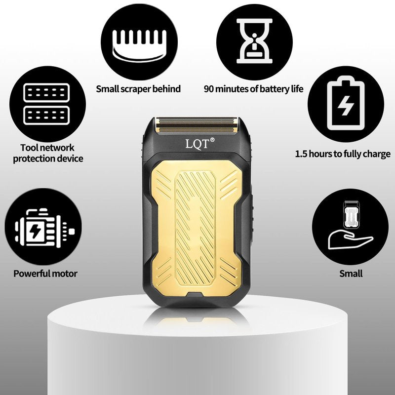 LQTⓇ Mini Foil Shaver, Portable Cordless Electric Shaver for Men, Equipped with a Set of Replacement Heads, USB-C Charging Cable, and Cleaning Brush, Suitable for Travel and Home use (Black)