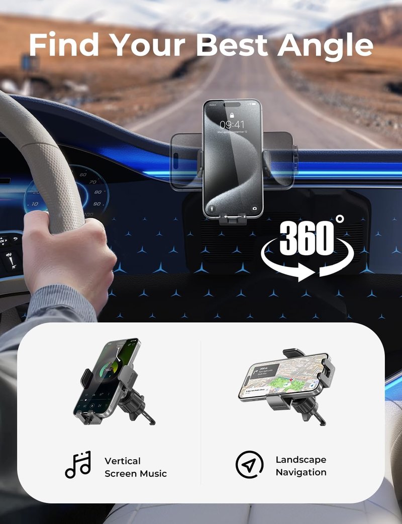 LISEN Car Vent Phone Mount, Upgrade Phone Holders for Your Car Vent Wider Clamp & Metal Hook Phone Holder [Thick Cases Friendly] 360° Rotation, Air Vent Car Phone Mount for iPhone Smartphones Kits