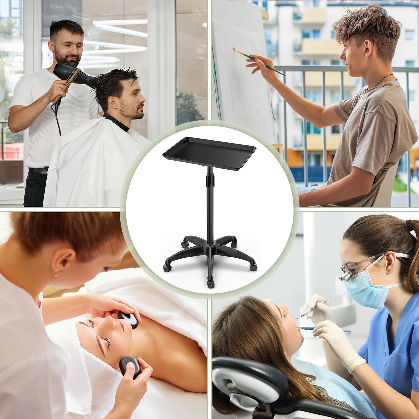 ORSUCCDE Salon Tray on Wheels, Premium Aluminum Tattoo Tray Rolling Tray, Adjustable Salon Service Rolling Trolley Cart for Clinic Spa(35inch)