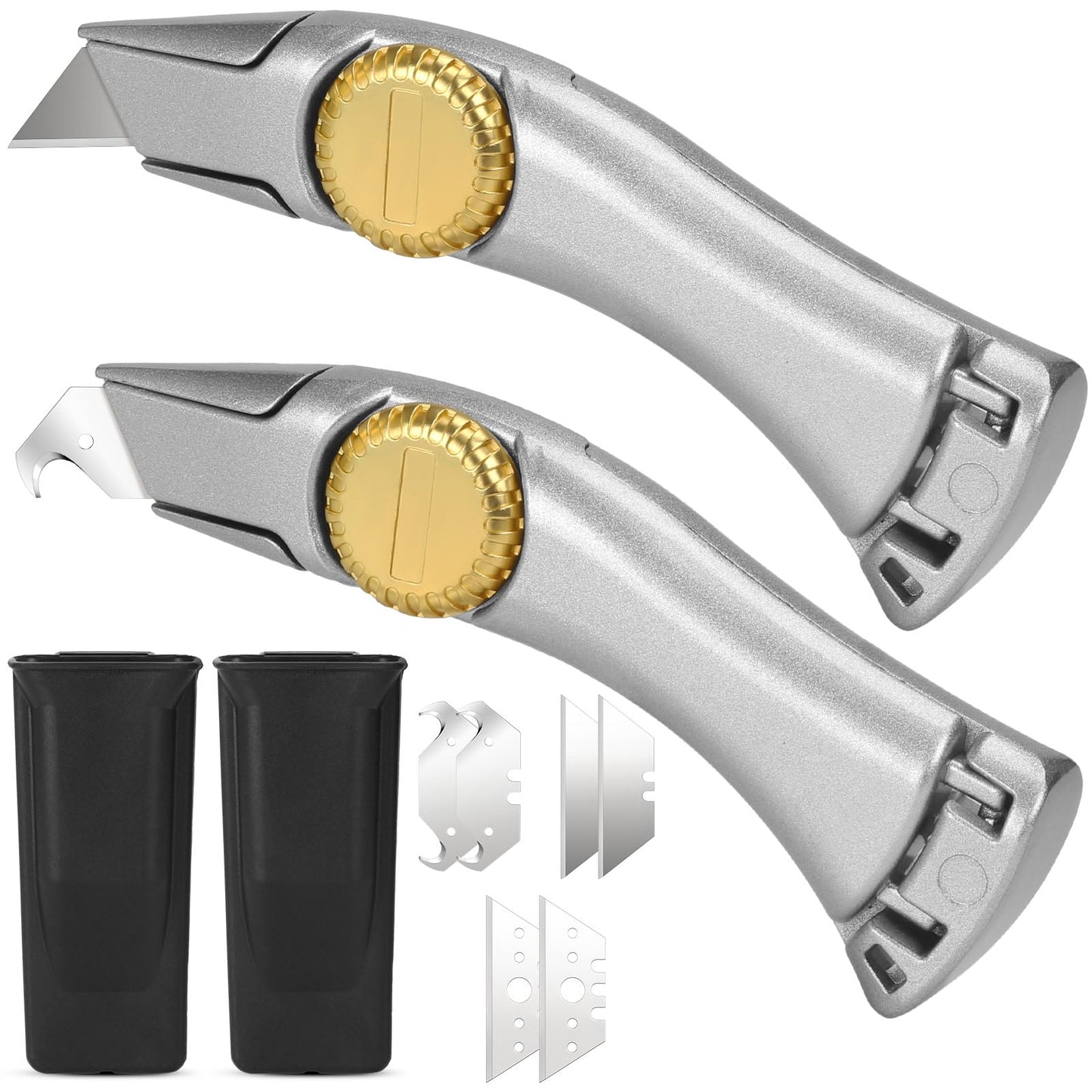lizenoz 2PCS Silver Fixed Blade Roofing Knife Utility Knife with 3 functions for 6 blades Box Cutter with Holster Belt Clip Roofing Tools for Carpet, Outdoor Indoor Construction Marking