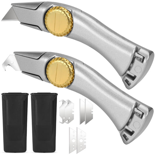 lizenoz 2PCS Silver Fixed Blade Roofing Knife Utility Knife with 3 functions for 6 blades Box Cutter with Holster Belt Clip Roofing Tools for Carpet, Outdoor Indoor Construction Marking