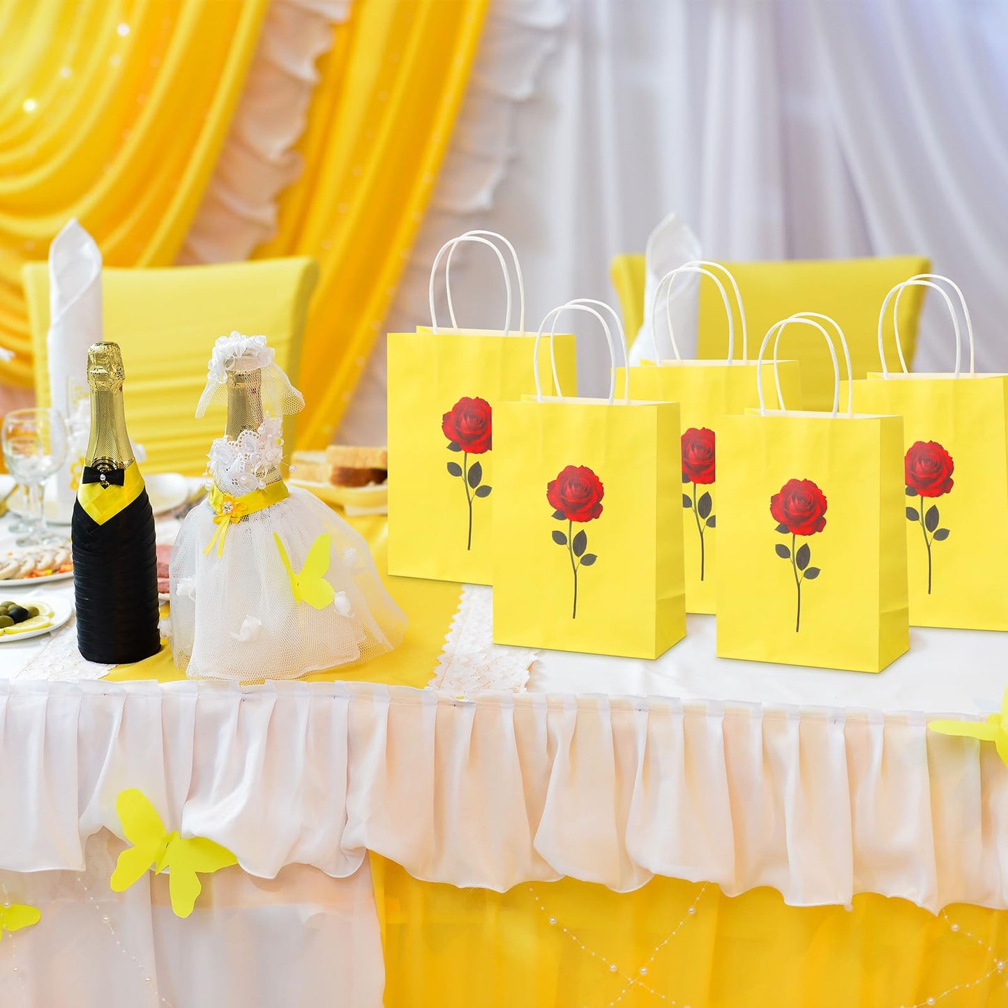 Humyoun 30 Pcs Rose Beauty Gift Bags Princess Party Favors Paper Goodie Candy Treat Paper Bag with Handle Bulk Princess Birthday Party Supplies Decorations, 8.3 x 5.9 x 3.2 Inch